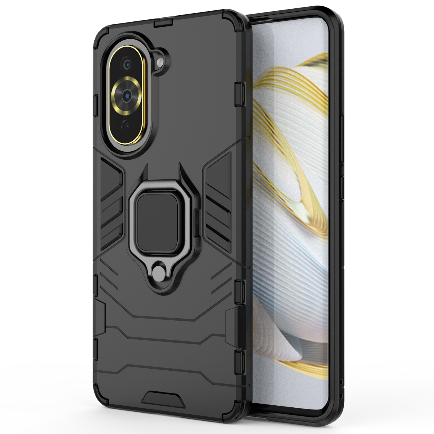 

Für Huawei Nova 10 Pro 4G Ringhalter Kickstand-telefonhülle Gut Geschütztes PC + Tpu-schutzabdeckung - Schwarz, Huawei nova 10 Pro 4G