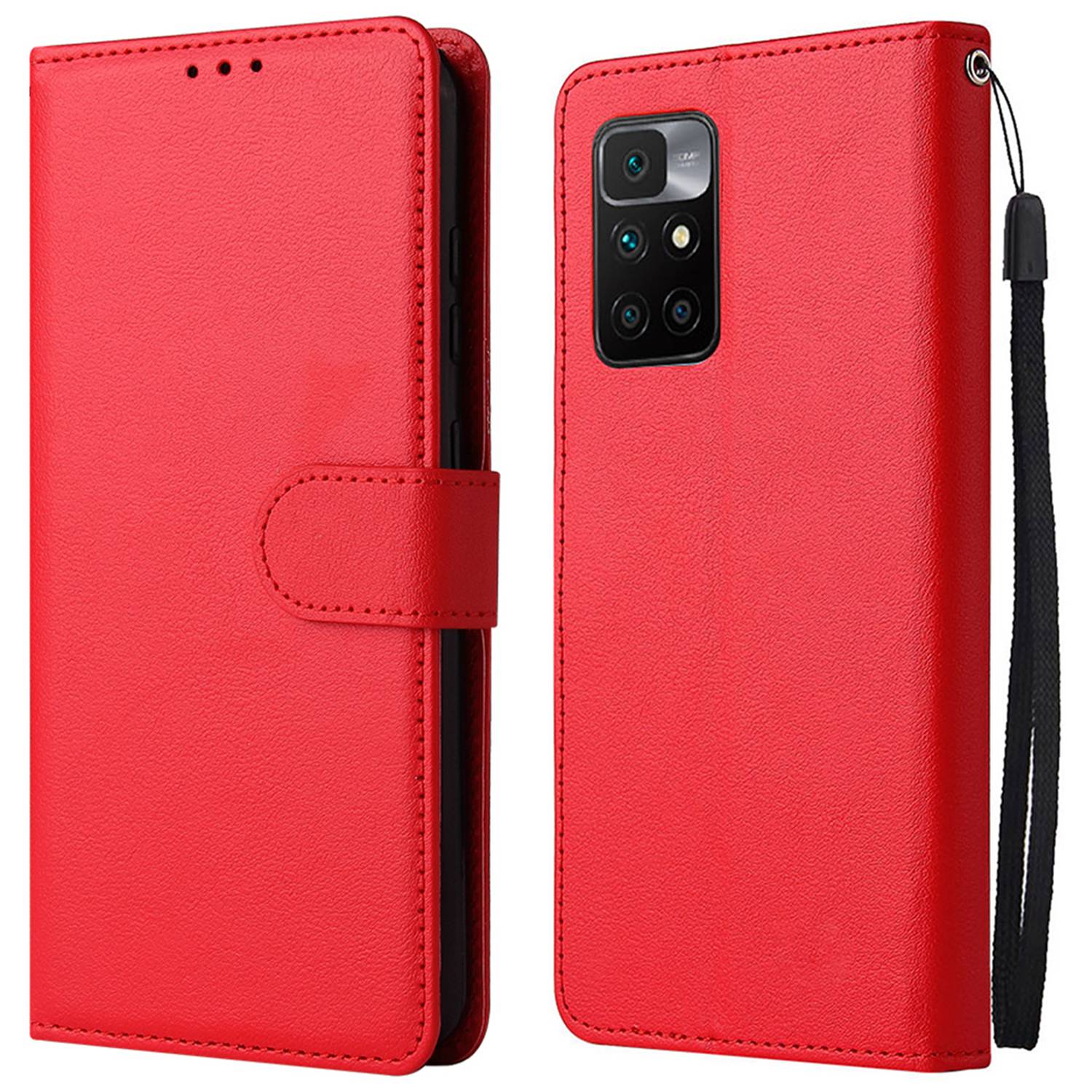 

Standabdeckung Für Xiaomi Redmi 10 5g / Redmi 10 Prime+ 5g / Redmi Note 11e 5G, Folio Flip PU Leder Brieftaschenhandy -handy Mit Lanyard - Rot, Xiaomi Redmi 10 5G