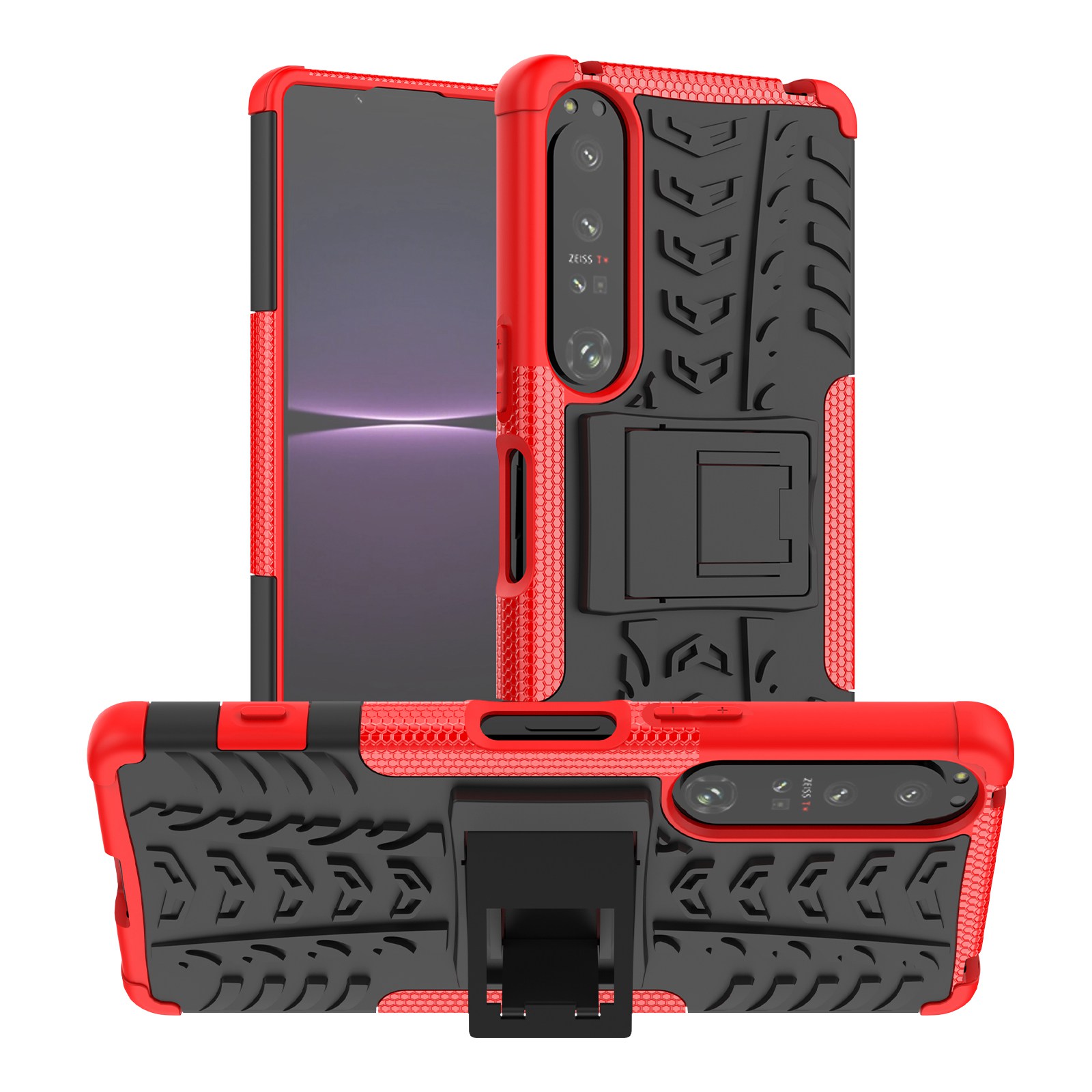 

Für Sony Xperia 1 IV 5G Cool Tire Texture Tablet Case Kickstand Hard PC Soft TPU Dual Layer Stoßdichtschutzschutzabdeckung - Rot, Sony Xperia 1 IV 5G