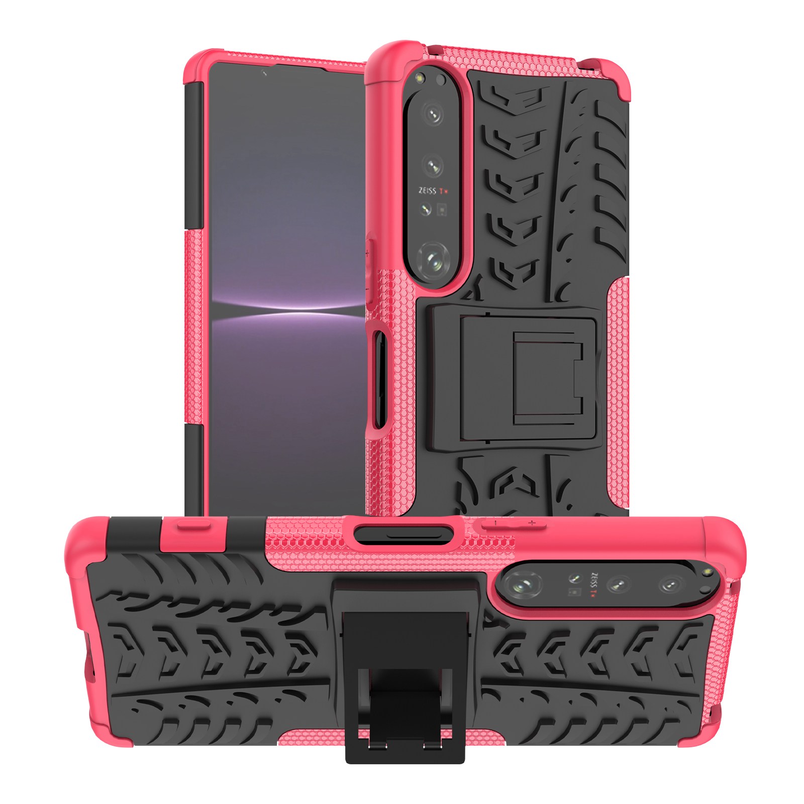 

Für Sony Xperia 1 IV 5G Cool Tire Texture Tablet Case Kickstand Hard PC Soft TPU Dual Layer Stoßdichtschutzschutzabdeckung - Rose, Sony Xperia 1 IV 5G
