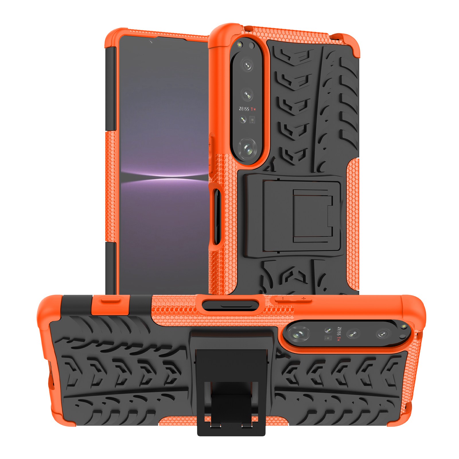 

Für Sony Xperia 1 IV 5G Cool Tire Texture Tablet Case Kickstand Hard PC Soft TPU Dual Layer Stoßdichtschutzschutzabdeckung - Orange, Sony Xperia 1 IV 5G