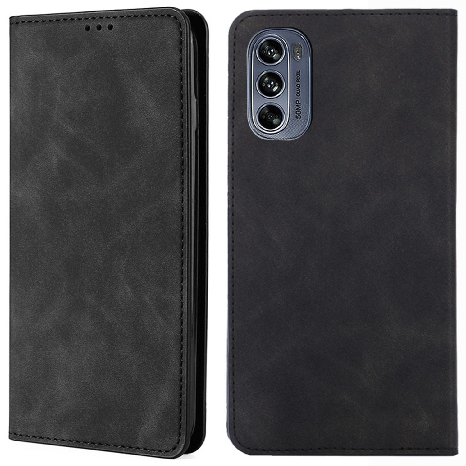 

Für Motorola Moto G62 5G Anti-scratch Flip Case Skin-touch Pu-leder-telefonabdeckung Schocksicherer Gut Geschützter Schale Mit Kartensteckplatz - Schwarz, Motorola Moto G62 5G