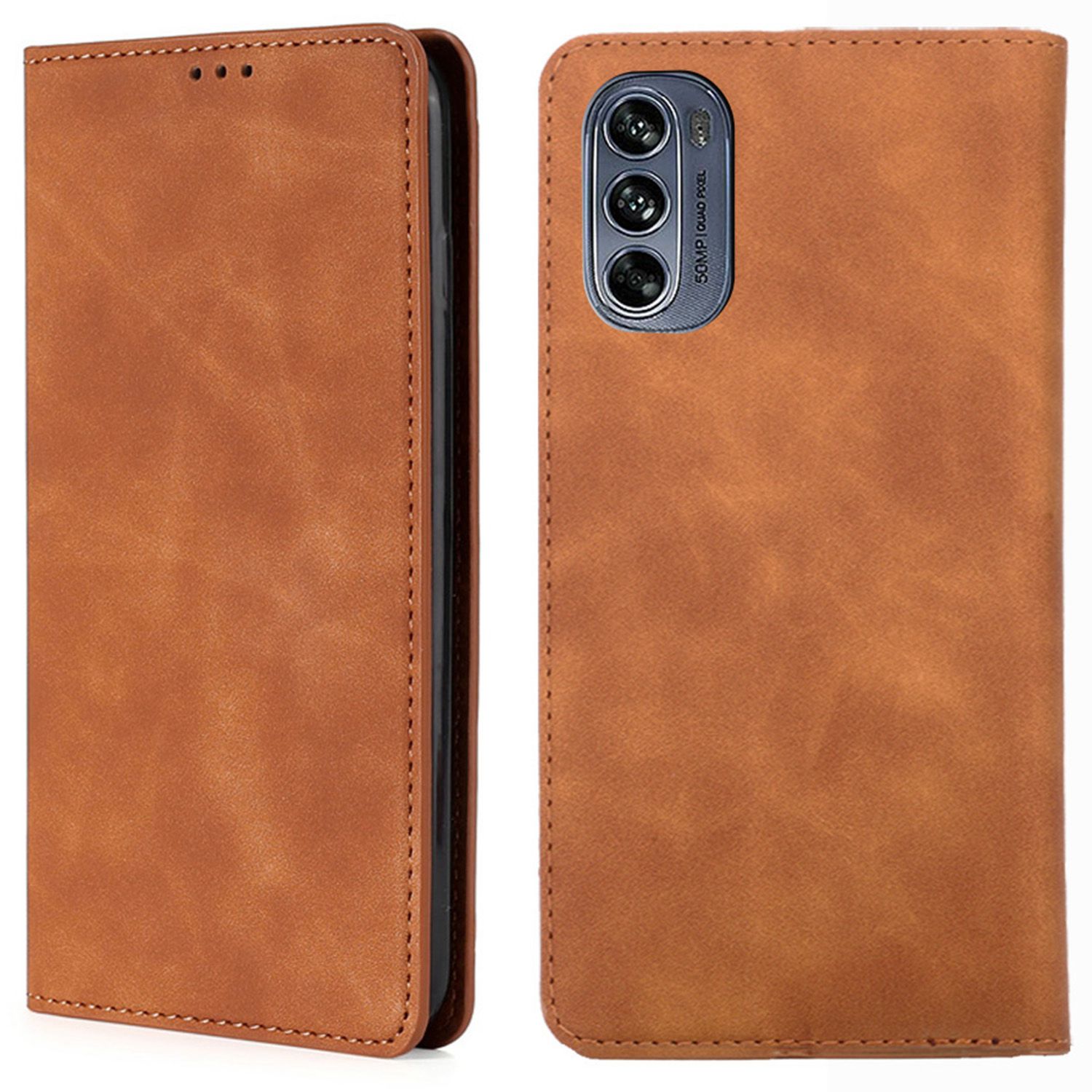 

Für Motorola Moto G62 5G Anti-scratch Flip Case Skin-touch Pu-leder-telefonabdeckung Schocksicherer Gut Geschützter Schale Mit Kartensteckplatz - Hellbraun, Motorola Moto G62 5G