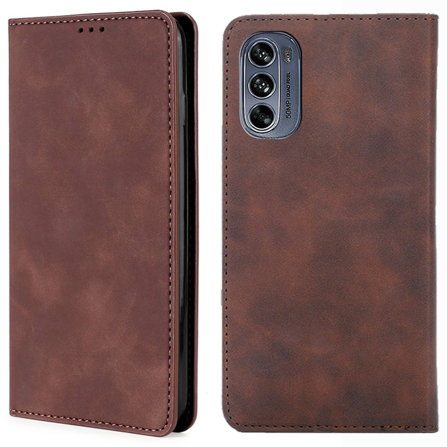 

Für Motorola Moto G62 5G Anti-scratch Flip Case Skin-touch Pu-leder-telefonabdeckung Schocksicherer Gut Geschützter Schale Mit Kartensteckplatz - Dunkelbraun, Motorola Moto G62 5G