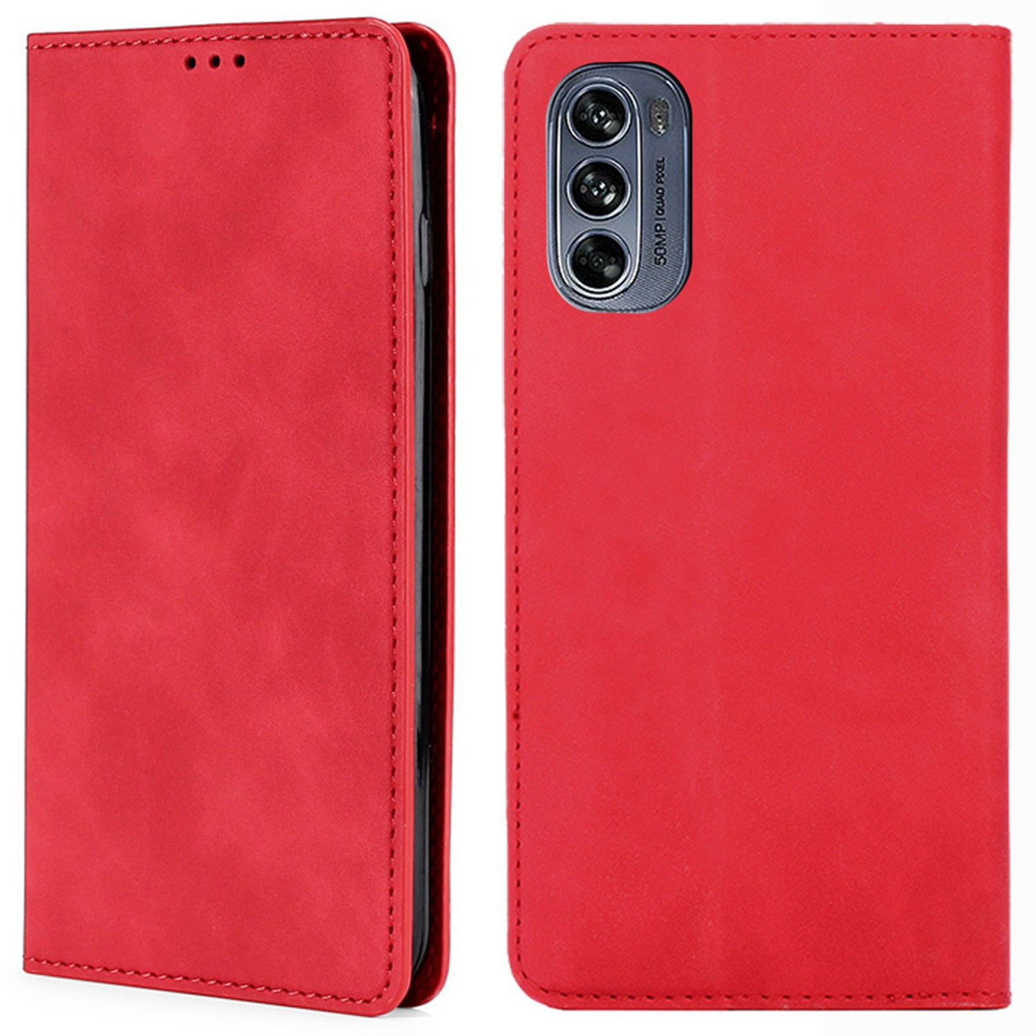 

Für Motorola Moto G62 5G Anti-scratch Flip Case Skin-touch Pu-leder-telefonabdeckung Schocksicherer Gut Geschützter Schale Mit Kartensteckplatz - Rot, Motorola Moto G62 5G