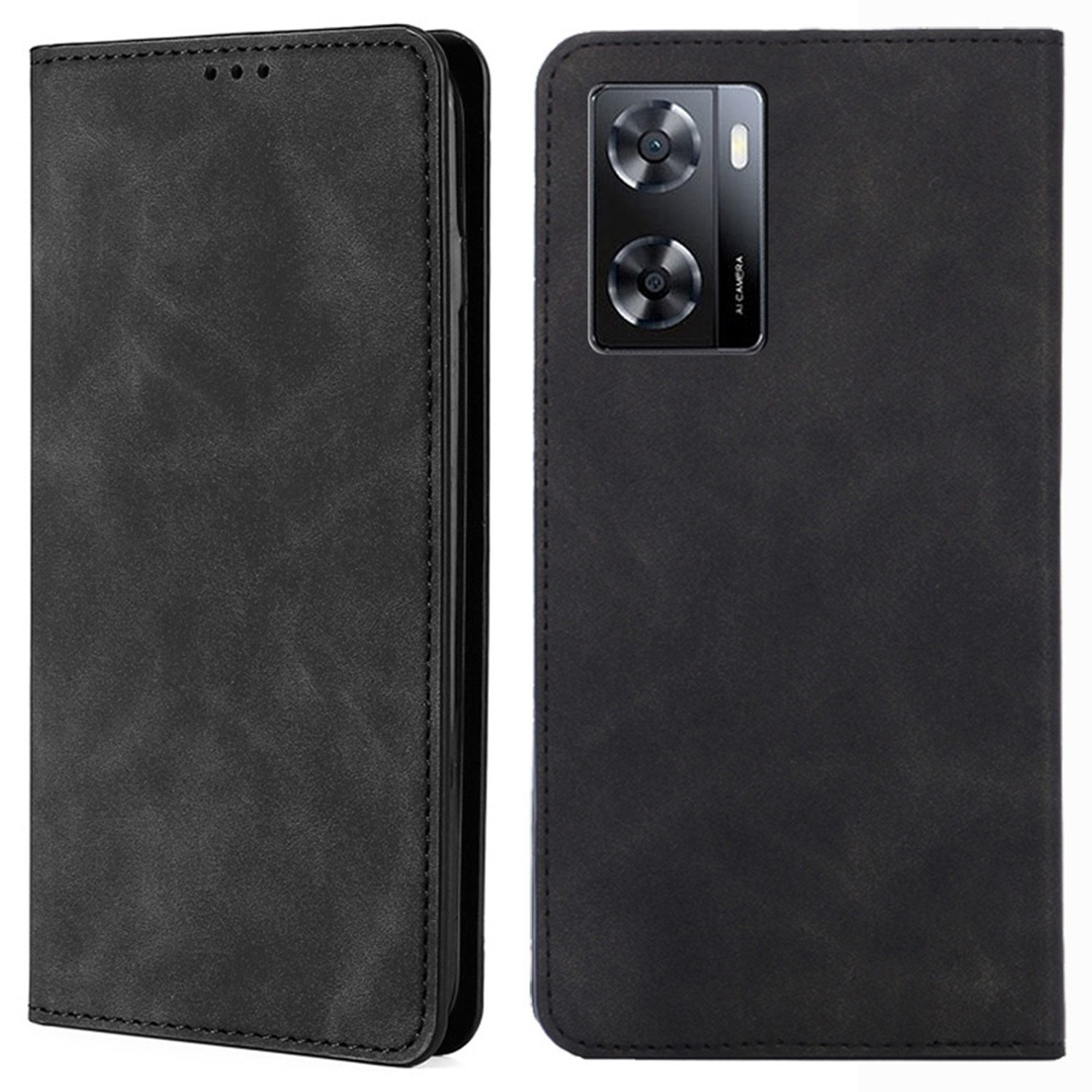 

Für Oppo A57 4G Drop-proof Flip Case Viewing Stand Skin-leder-telefonabdeckung Mit Kartensteckplatz - Schwarz, Oppo A57 4G