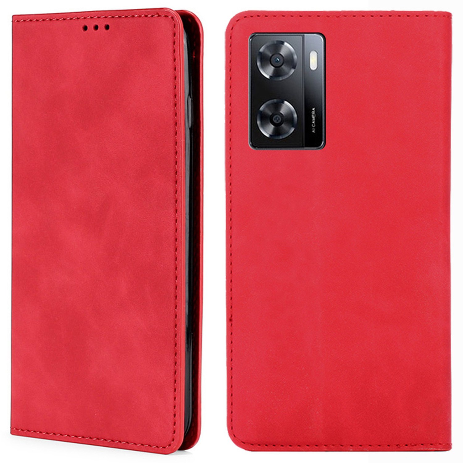 

Für Oppo A57 4G Drop-proof Flip Case Viewing Stand Skin-leder-telefonabdeckung Mit Kartensteckplatz - Rot, Oppo A57 4G