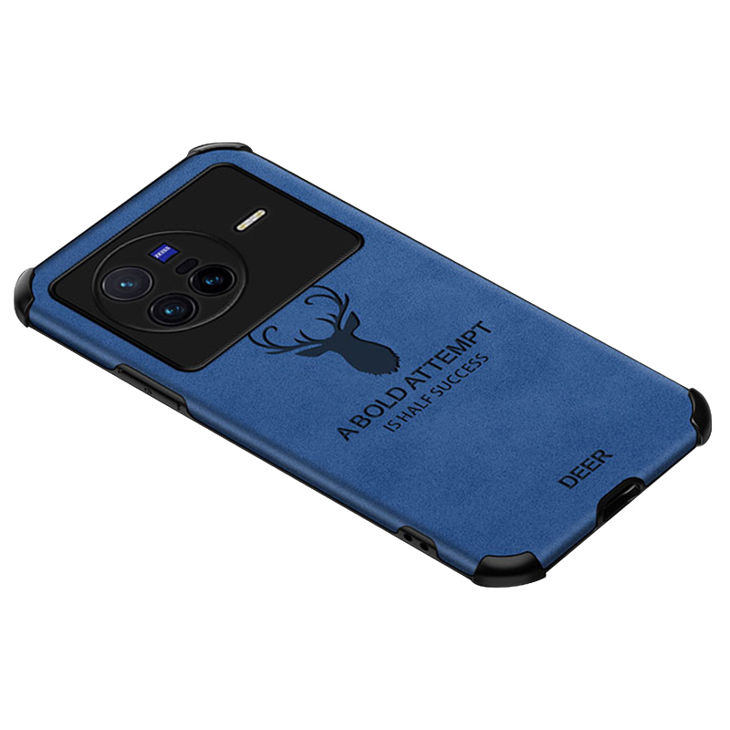 

Für Vivo X80 5g Vier Ecke Anti-drogen-stofftextur Deckung Hirschmuster Prägender Leder Mit TPU Schockdelie Telefonhülle - Blau, vivo X80 5G