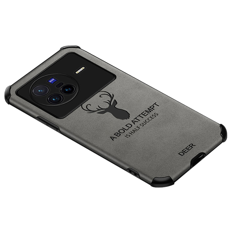 

Für Vivo X80 5g Vier Ecke Anti-drogen-stofftextur Deckung Hirschmuster Prägender Leder Mit TPU Schockdelie Telefonhülle - Grau, vivo X80 5G
