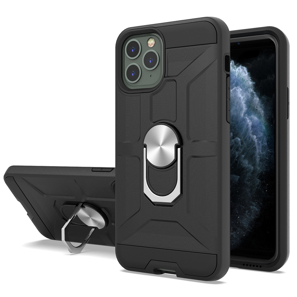 

Для Iphone 13 Pro 6,1 -дюймовый Мобильный Телефон Крышка Магнитного Монтажа Автомобиля Kickstand PC+TPU Phone Covering Shell - Черный, iPhone 13 Pro