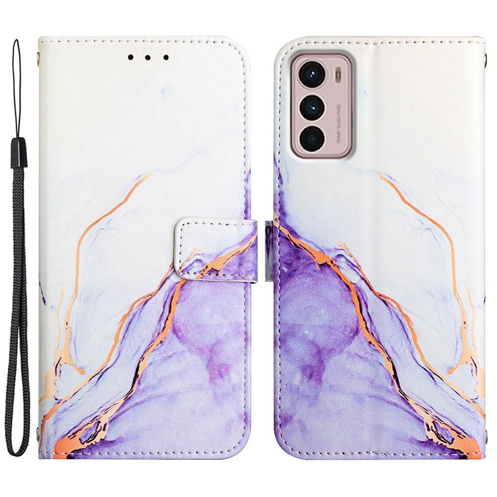 

Musterdruck Leder Serie-5 Für Motorola Moto G42 4G Stand Wallet Phone Hülle PU Leder Marmor Muster Schutzabdeckung - Weiß / Lila LS006, Motorola Moto G42 4G