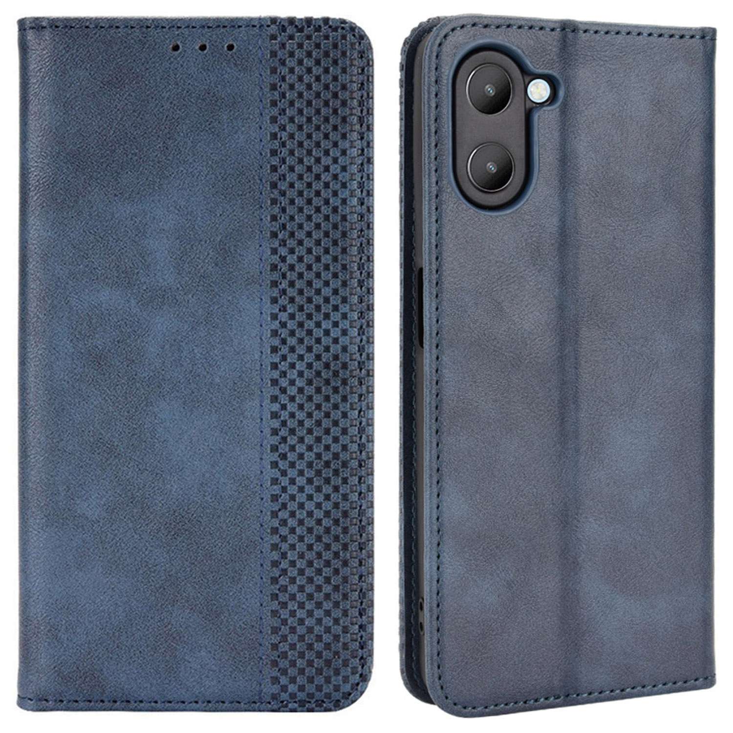 

Für Realme V20 5G Schockfeste Retro Texture Phone Flip Leder Hülle Brieftasche Magnetische Automatische Verschlüsse Kee-resistente Telefonabdeckung - Blau, Realme V20 5G