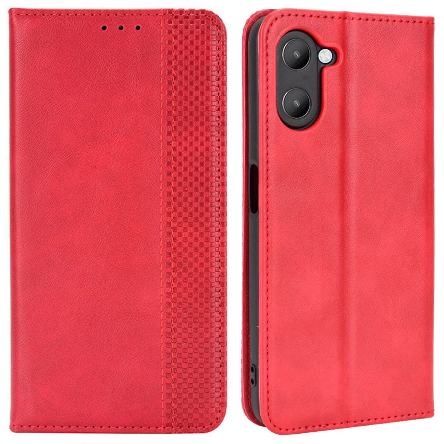 

Für Realme V20 5G Schockfeste Retro Texture Phone Flip Leder Hülle Brieftasche Magnetische Automatische Verschlüsse Kee-resistente Telefonabdeckung - Rot, Realme V20 5G