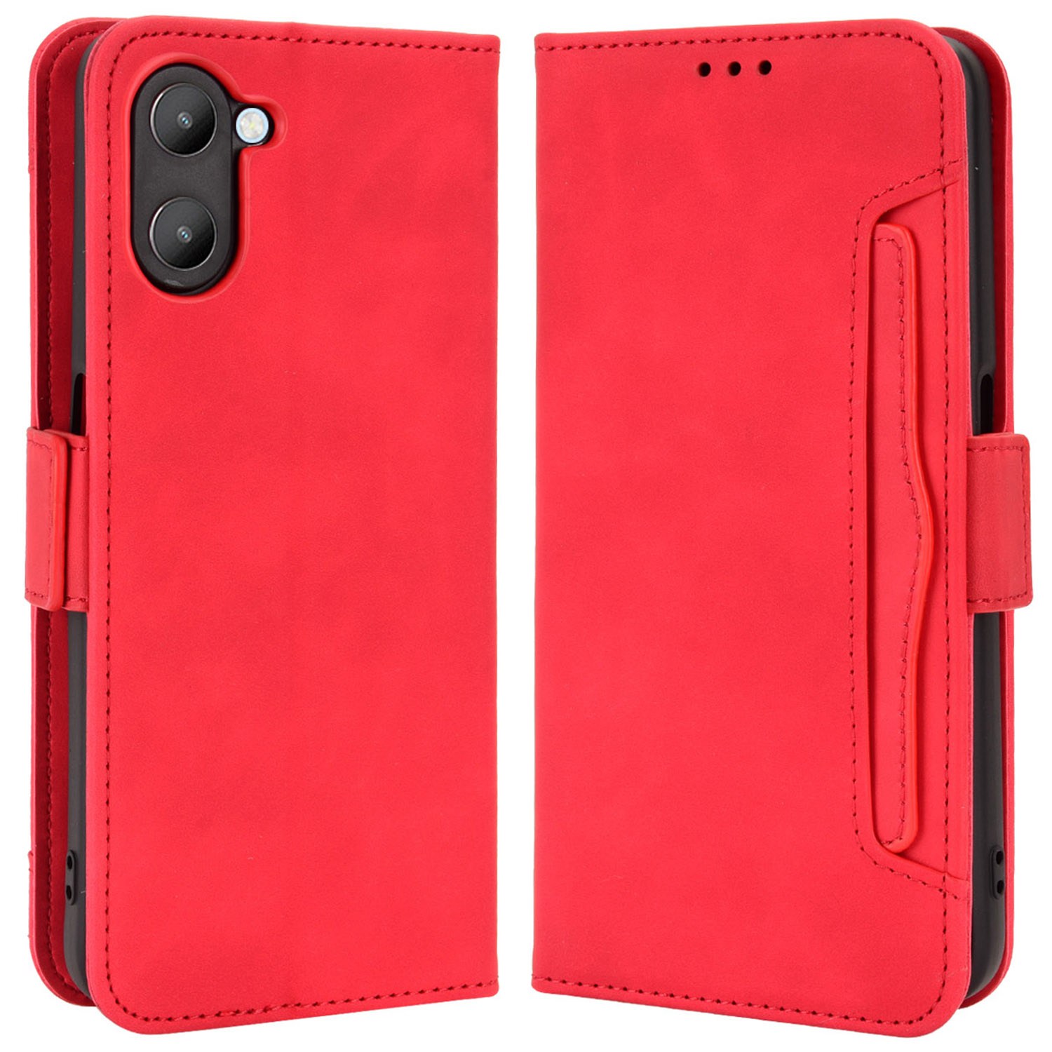 

Für Realme V20 5G PU Leder Flip Wallet Hülle Mehrere Kartenschlitze Stehen Magnetische TPU -schock -innenschalenabdeckung - Rot, Realme V20 5G