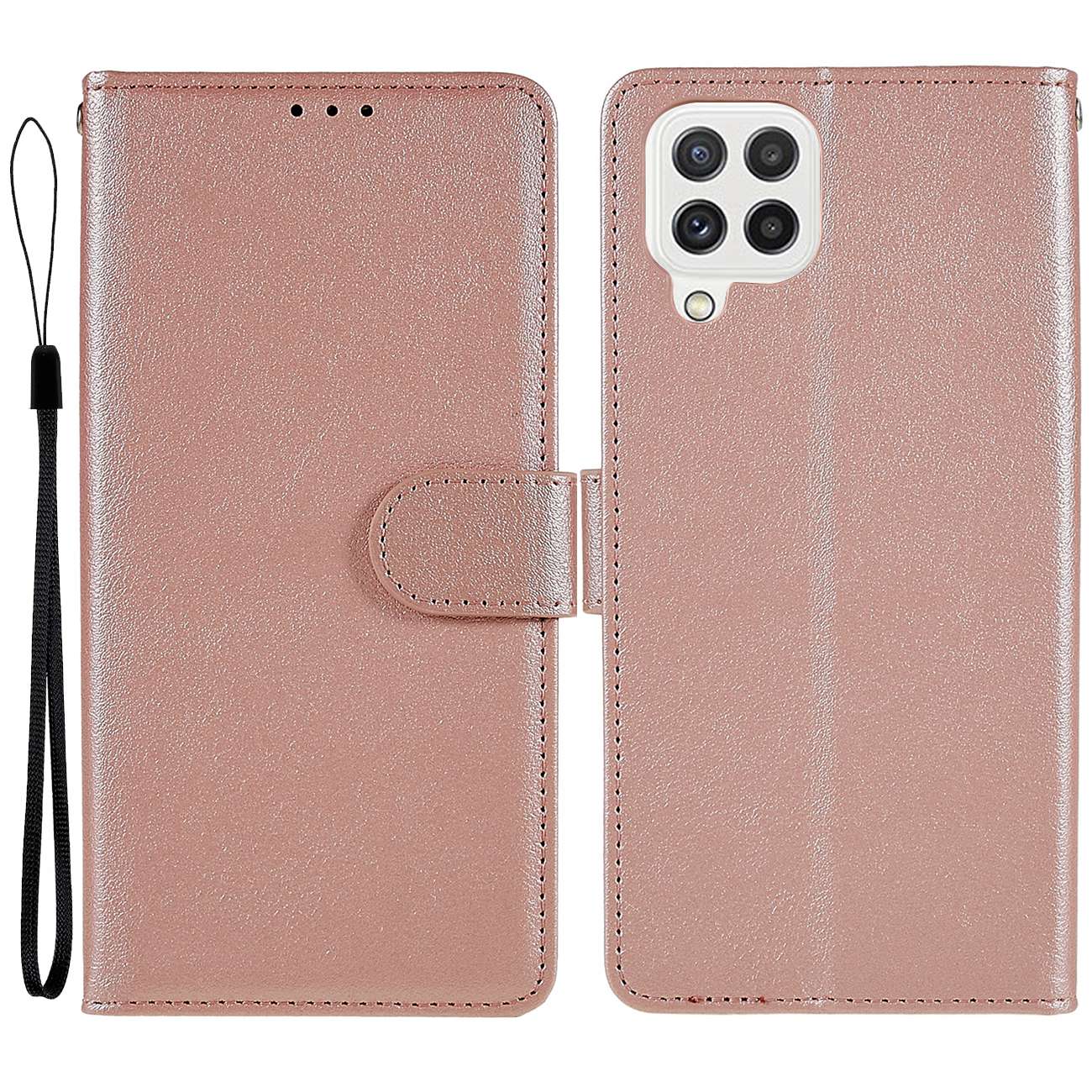 

Для Samsung Galaxy A22 4G (версия Eu) Защитный Корпус Folio Flip cu Кожаный Чехол Кошелька с Ремешком с Ремешком - Розовое Золото, Galaxy A22 4G (EU Version)