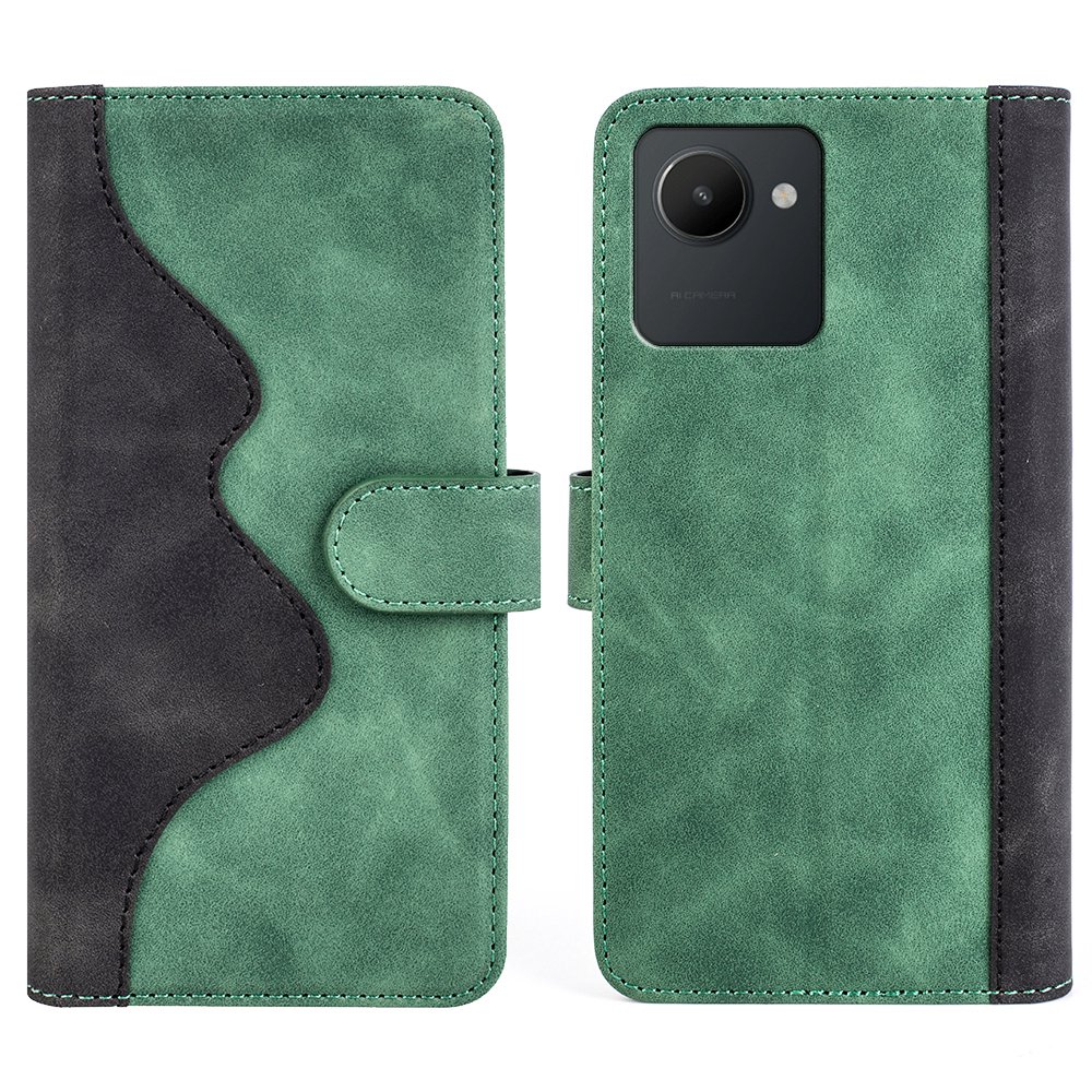 

Farbspleißerung Telefonhülle Für Realme C30 4G, PU Leder TPU Vollschutz Abdeckung Mit Standbrieftasche - Grün, Realme C30 4G