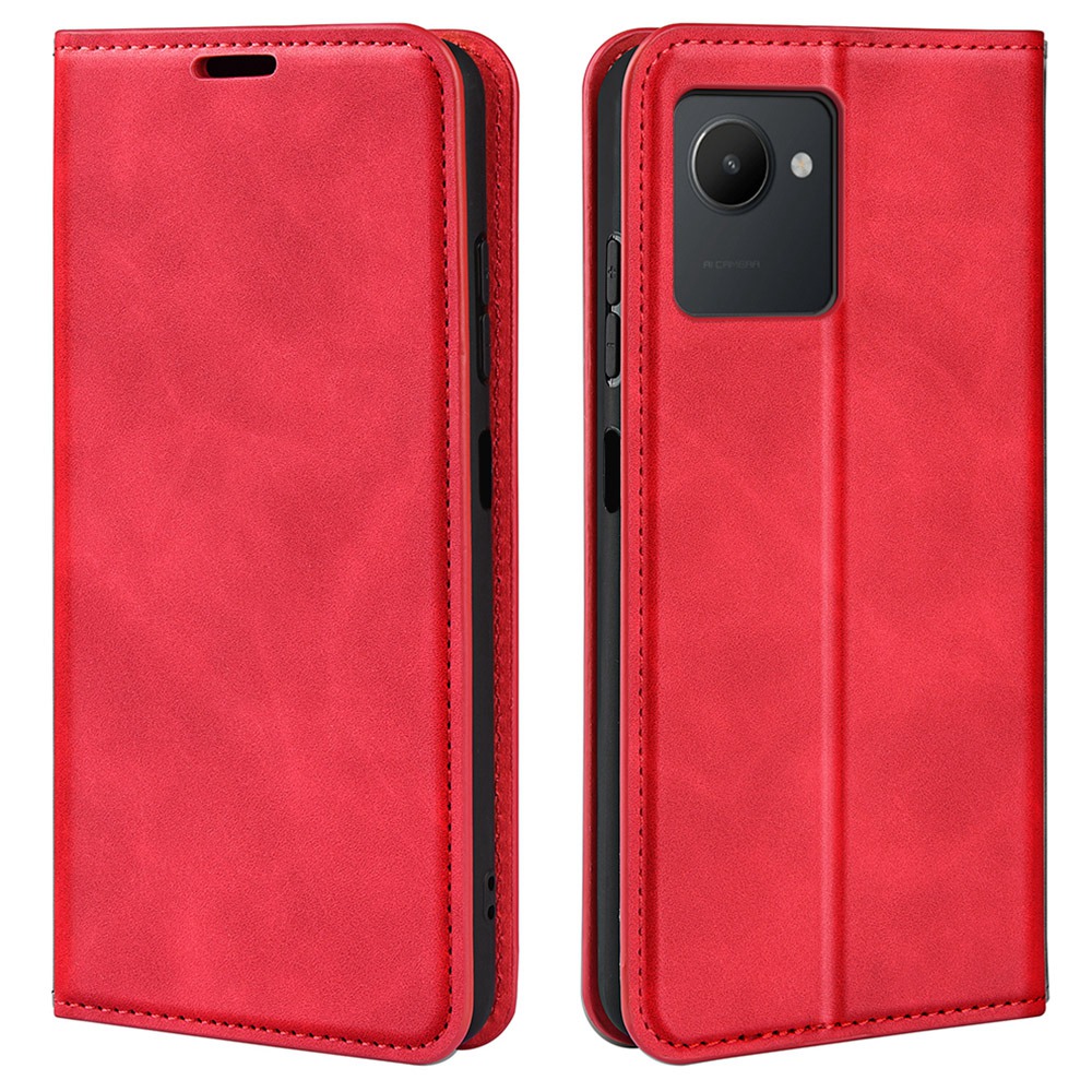 

Für Realme C30 4G Skin-touch-feeling Leder-wallet-ständer Magnetische Automatisch Absorbierte Telefonabdeckung - Rot, Realme C30 4G