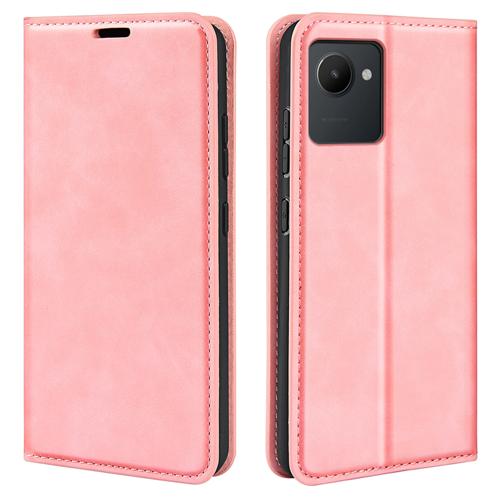 

Für Realme C30 4G Skin-touch-feeling Leder-wallet-ständer Magnetische Automatisch Absorbierte Telefonabdeckung - Rosa, Realme C30 4G