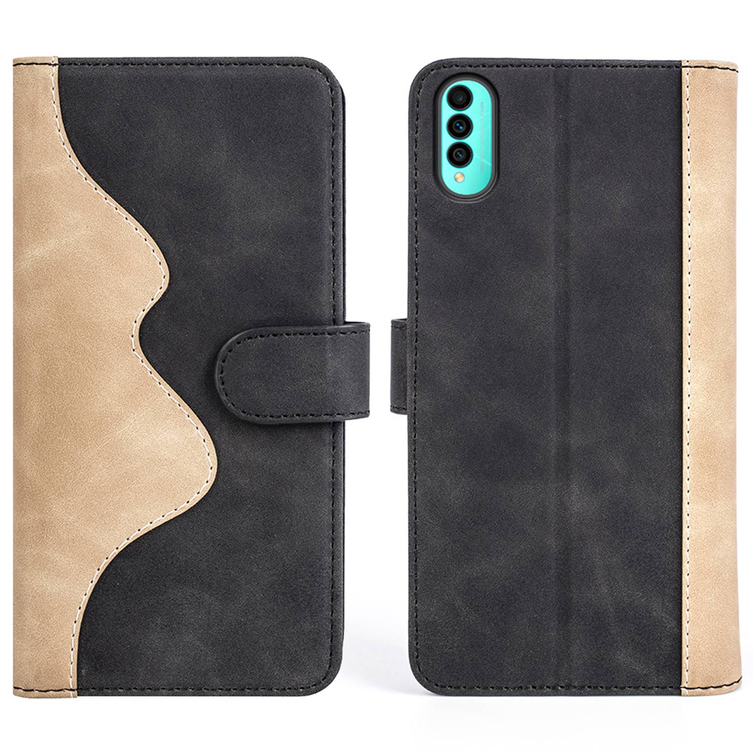 

Für Wiko T50 4G Farbspleißen Phone Flip Leder Brieftasche Hülle Kratzer-resistenter Handyschutzabdeckung - Schwarz, Wiko T50 4G