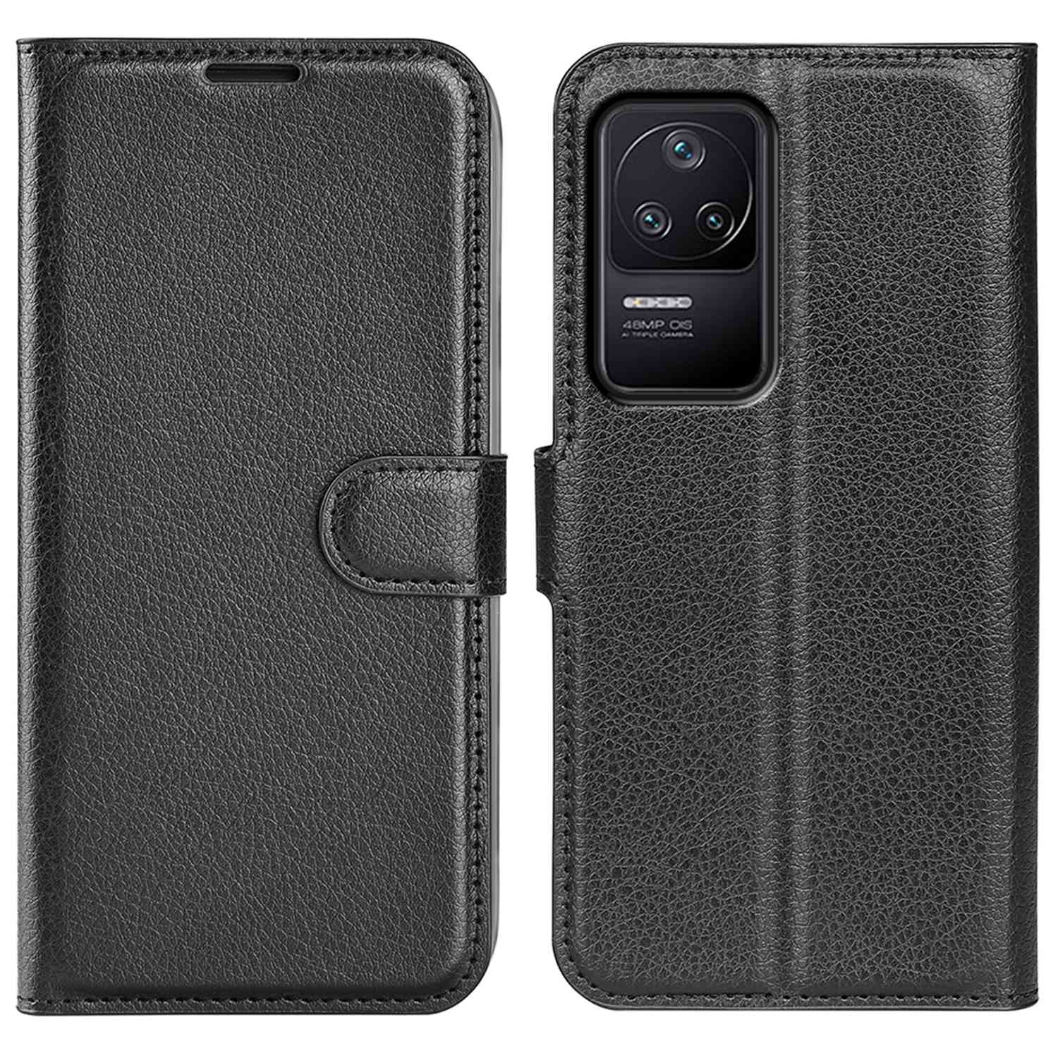 

Für Xiaomi Poco F4 5G / Redmi K40S 5G Anti-drop Litchi Textur Telefon Flip Wallet Hülle Kear-resistente PU Lederständer Cover - Schwarz, Xiaomi Poco F4 5G