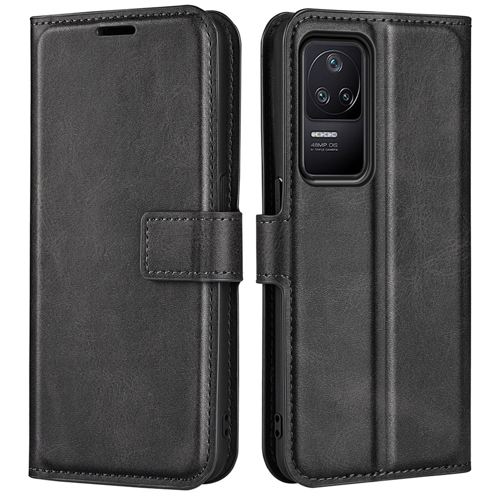

Für Xiaomi Poco F4 5G / Redmi K40S 5G Strukturierte PU Leder -ständer Wallet Hülle Square Magnetic Clasp Protective Telefonabdeckung - Schwarz, Xiaomi Poco F4 5G