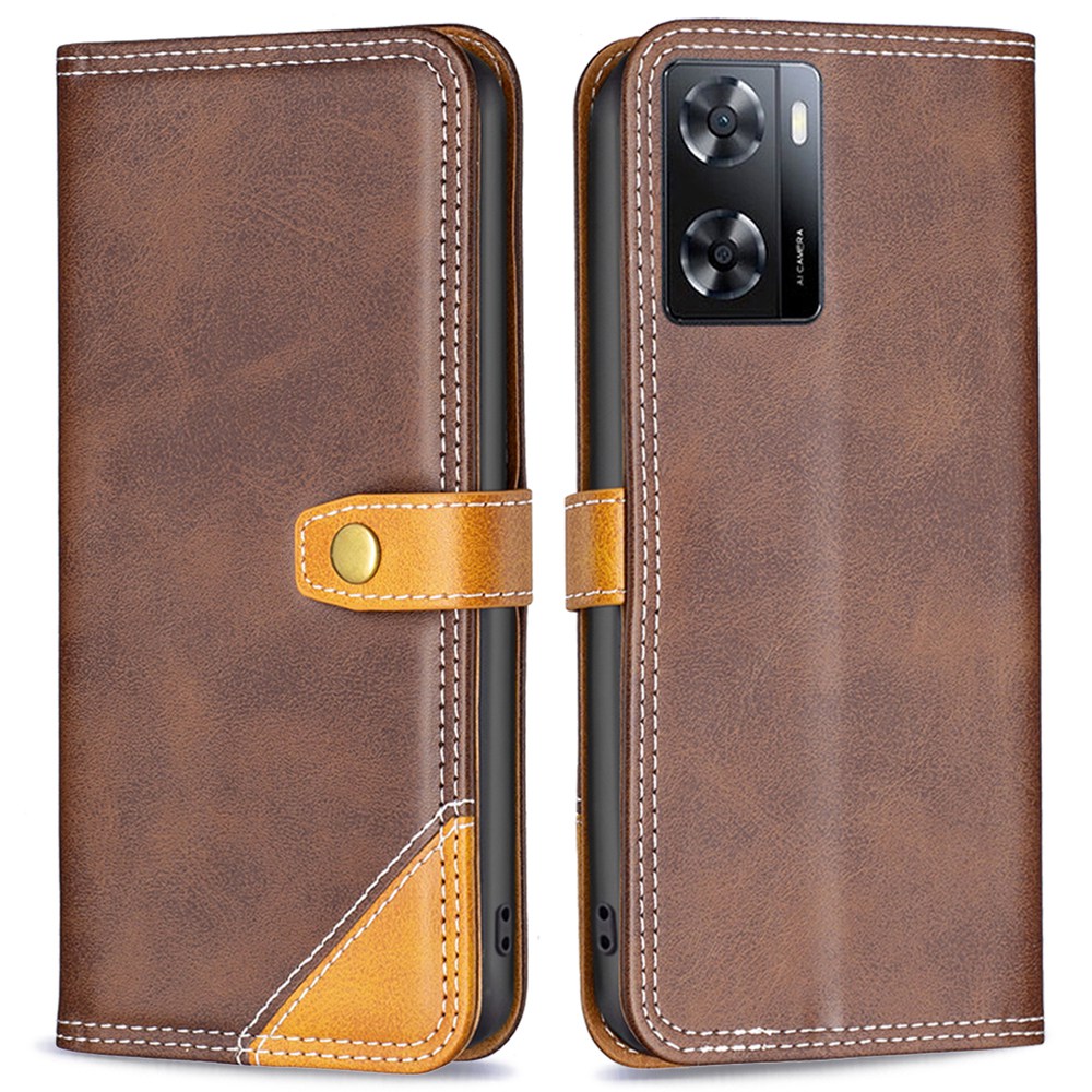 

Binfen Color BF Leder Serie-8 Für Oppo A57 4G Style 12 Double Stitching Lines Kartenhalter PU Leder Spleißständer Telefonhülle - Kaffee, Oppo A57 4G