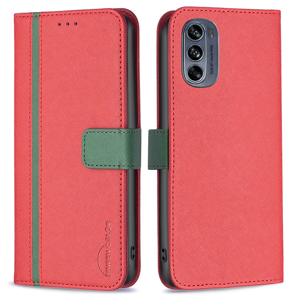 

Binfen Color BF Leder Serie-9 Für Motorola Moto G62 5G Cross Texture Phone Hülle, Stil 13 Spleißstand Wallet Lederabdeckung - Rot, Motorola Moto G62 5G