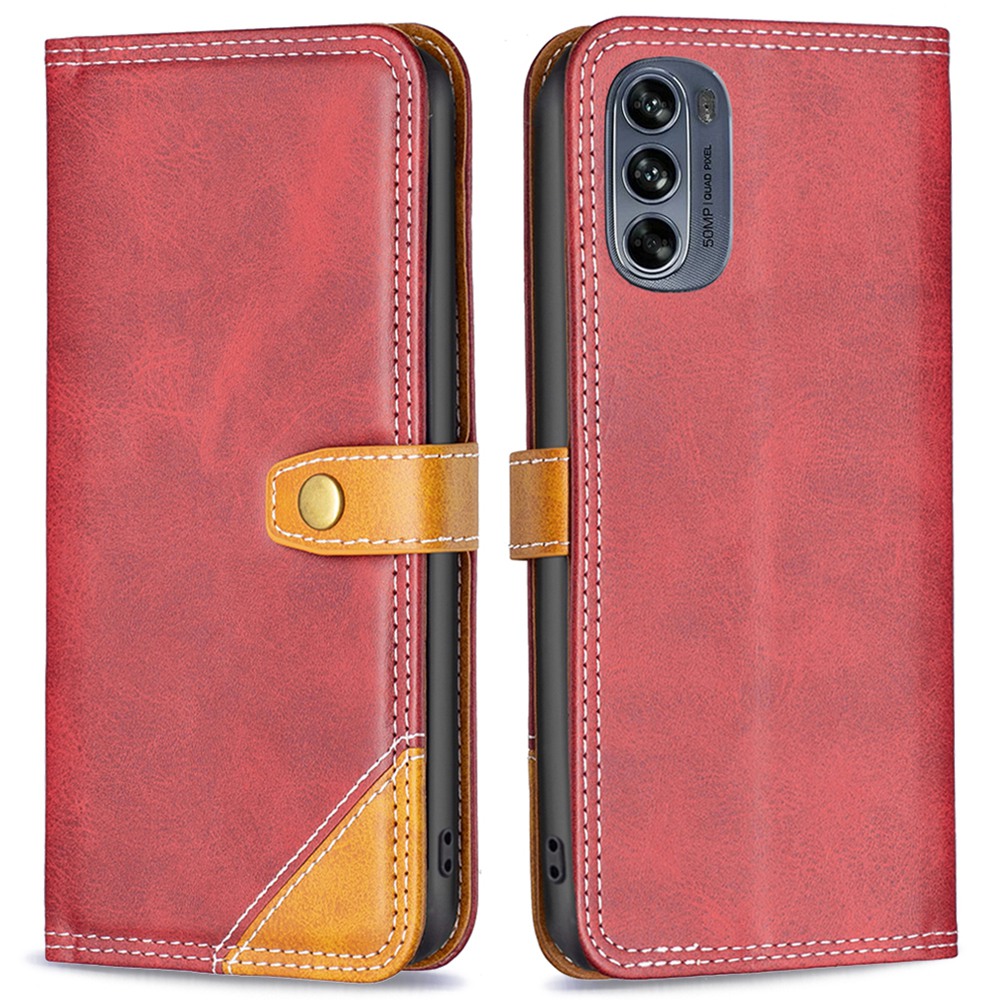 

Binfen Color BF Leder Serie-8 Für Motorola Moto G62 5G Style 12 Stand Double Stitching Lines Spleißen Sie PU Leder-telefonhülle Mit Kartenhalter - Rot, Motorola Moto G62 5G