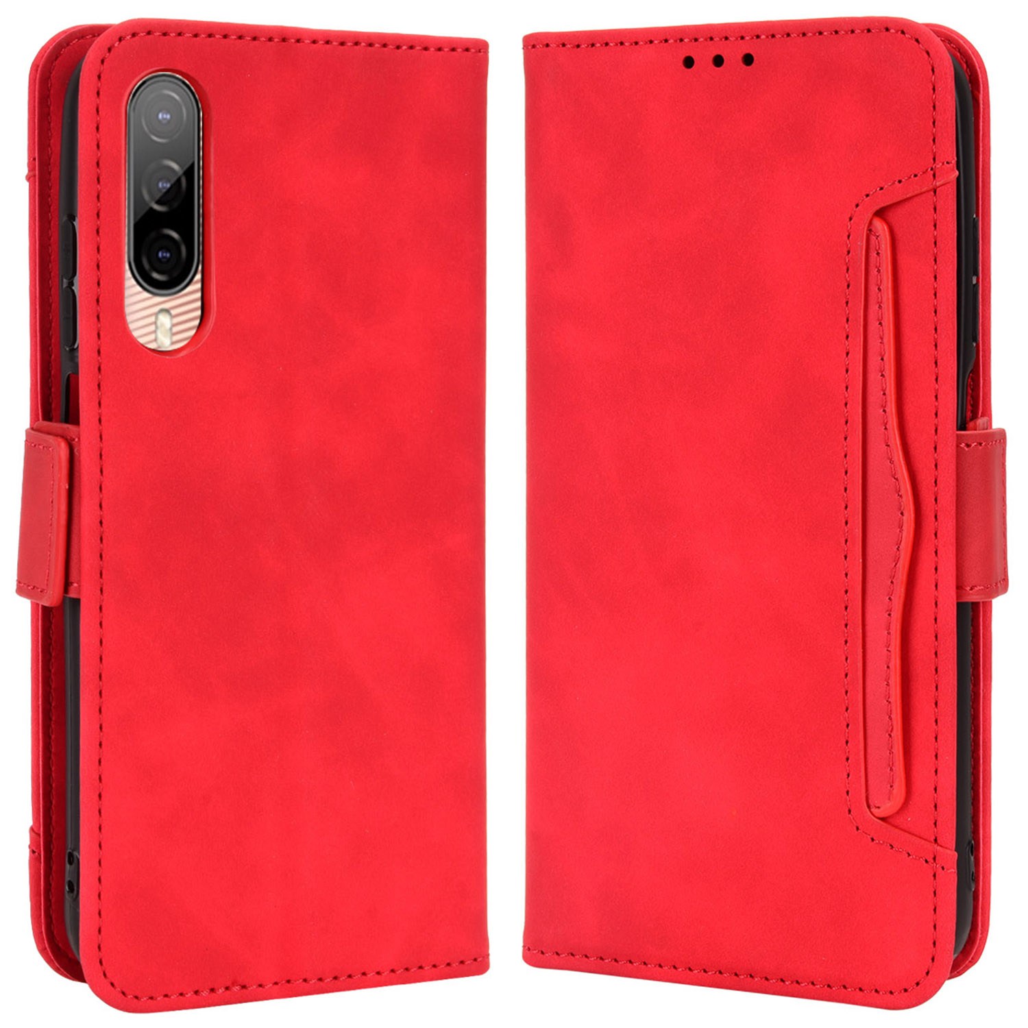 

Für HTC Desire 22 Pro 5G Bump Proof PU Leder Flip Wallet Hülle Mehrere Kartensteckplätze Stand Magnetic Mobile Deckung - Rot, HTC Desire 22 Pro 5G