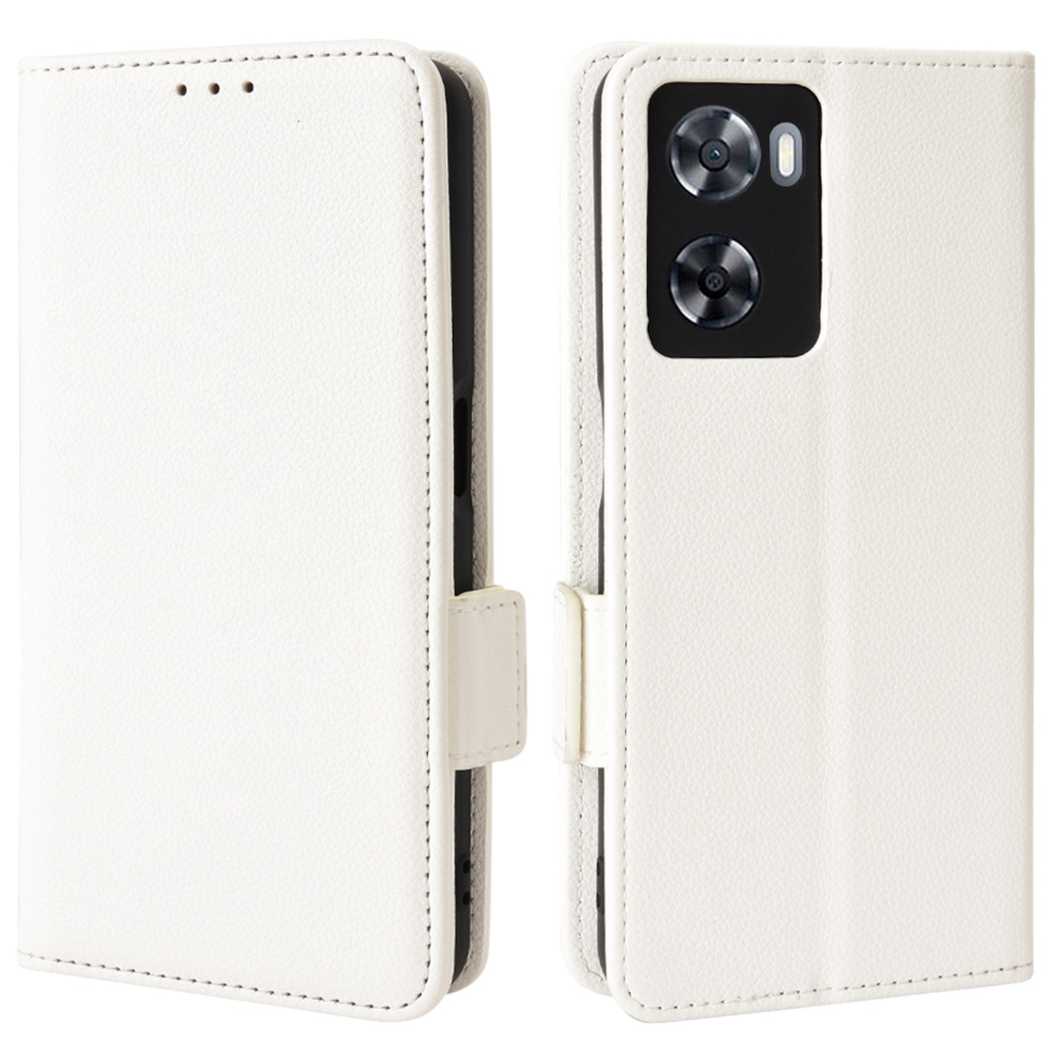 

Handyabdeckung Für Oppo A57 4G / A57 (2022) 5G / A77 5G, Magnetverschluss Flip Wallet Hülle PU Leder Litchi Texturschale - Weiß, Oppo A57 4G