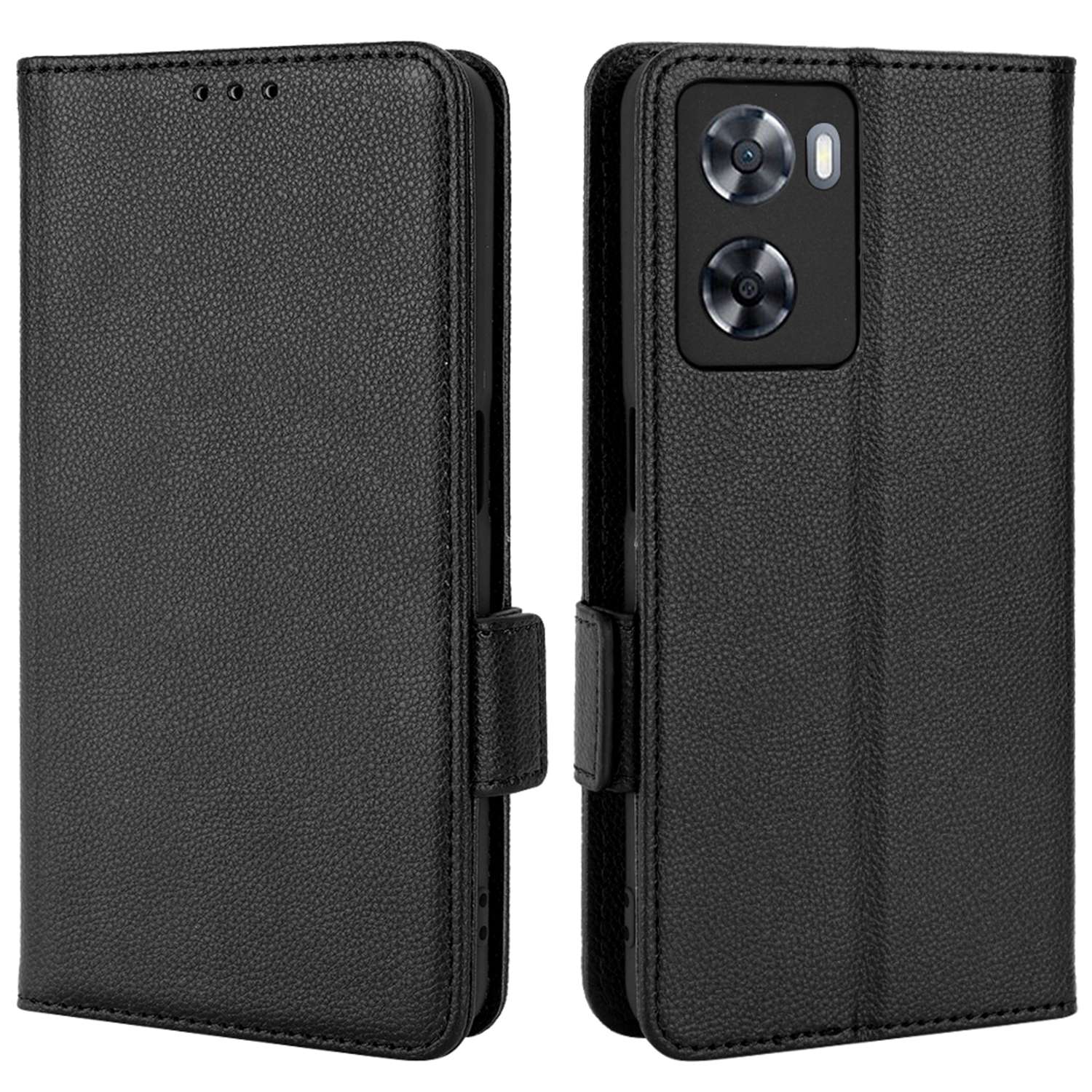 

Handyabdeckung Für Oppo A57 4G / A57 (2022) 5G / A77 5G, Magnetverschluss Flip Wallet Hülle PU Leder Litchi Texturschale - Schwarz, Oppo A57 4G