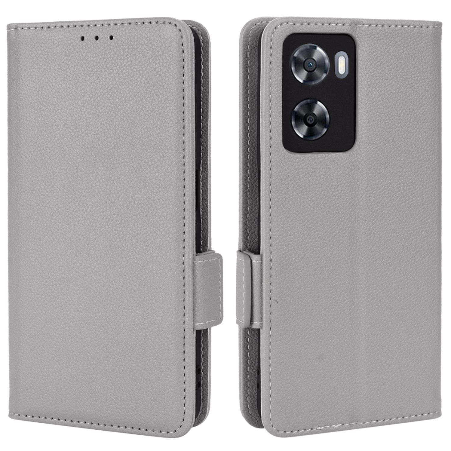 

Handyabdeckung Für Oppo A57 4G / A57 (2022) 5G / A77 5G, Magnetverschluss Flip Wallet Hülle PU Leder Litchi Texturschale - Grau, Oppo A57 4G