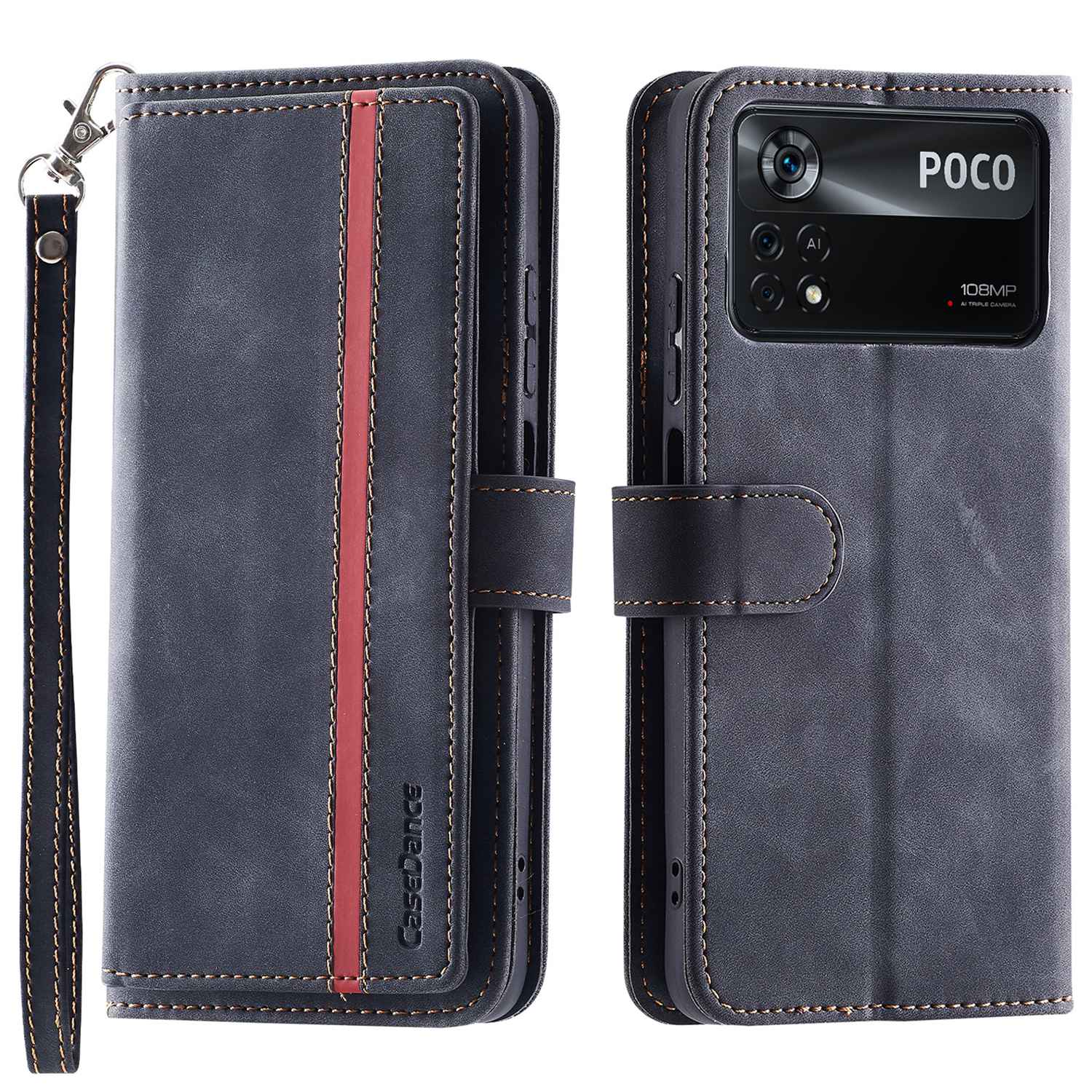 

Zauberwaltz 002-serie Für Xiaomi Poco X4 Pro 5G Folio Flip PU Leder Cover Drop-sof-wallet-stand Telefon Mit Handgelenkriemen - Schwarz, Xiaomi Poco X4 Pro 5G