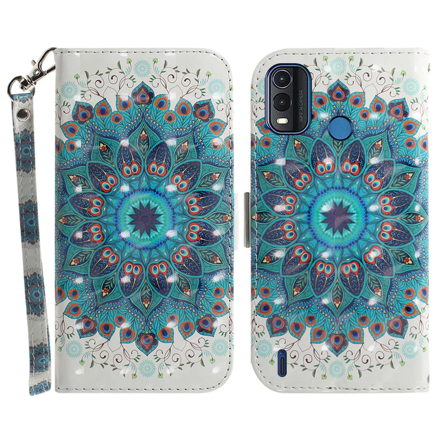 

Für Nokia G11 Plus 4G Stand Folio Flip Phone Hülle 3D -muster Druck PU Leder TPU Brieftasche Mit Riemen - Pfauenkranz, Nokia G11 Plus 4G