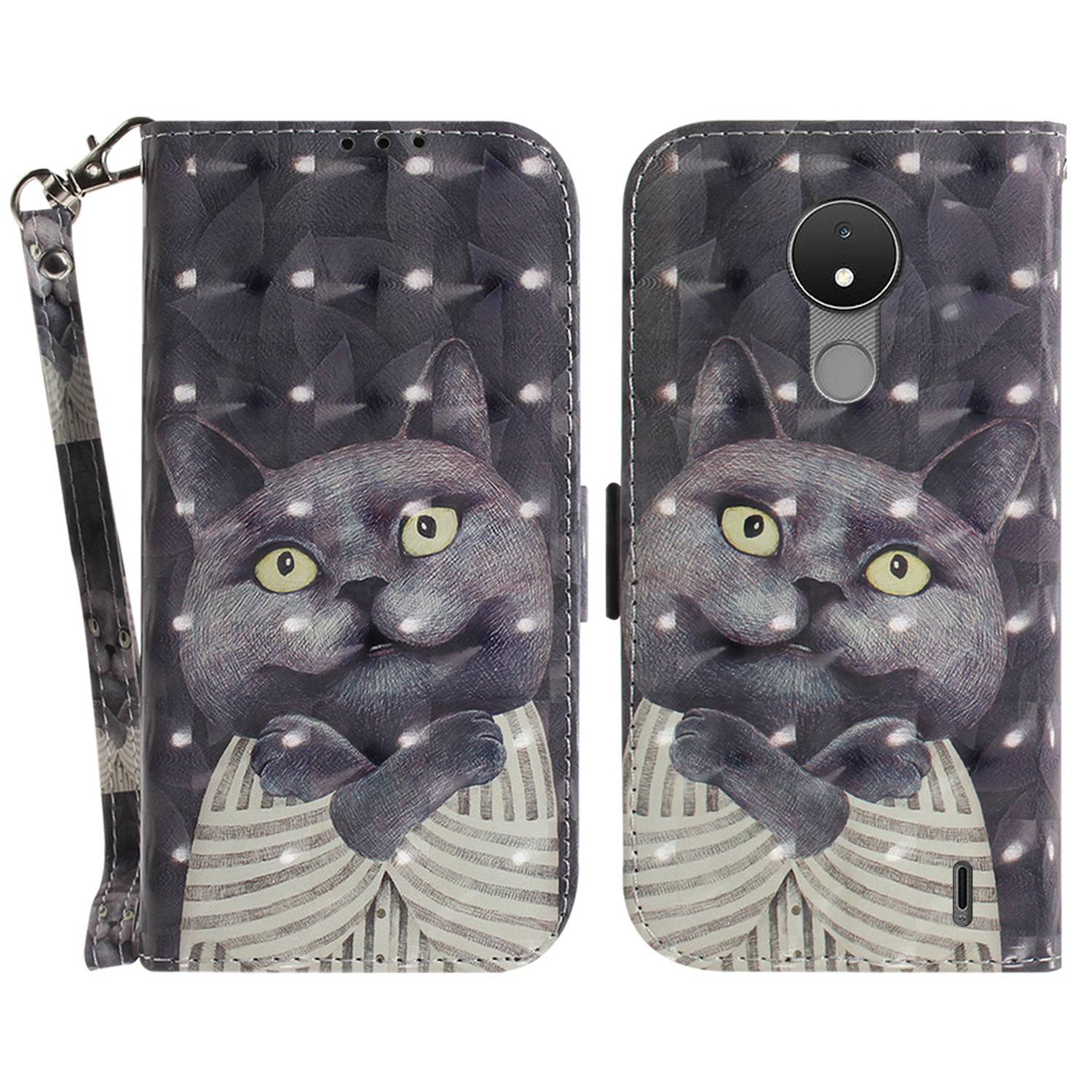 

Für Nokia C21 Flip -wallet -hülle 3D -muster Druckmagnetverschluss Ständer Funktion Handtasche PU Leder Schutzabdeckung - Katze Umarmen, Nokia C21