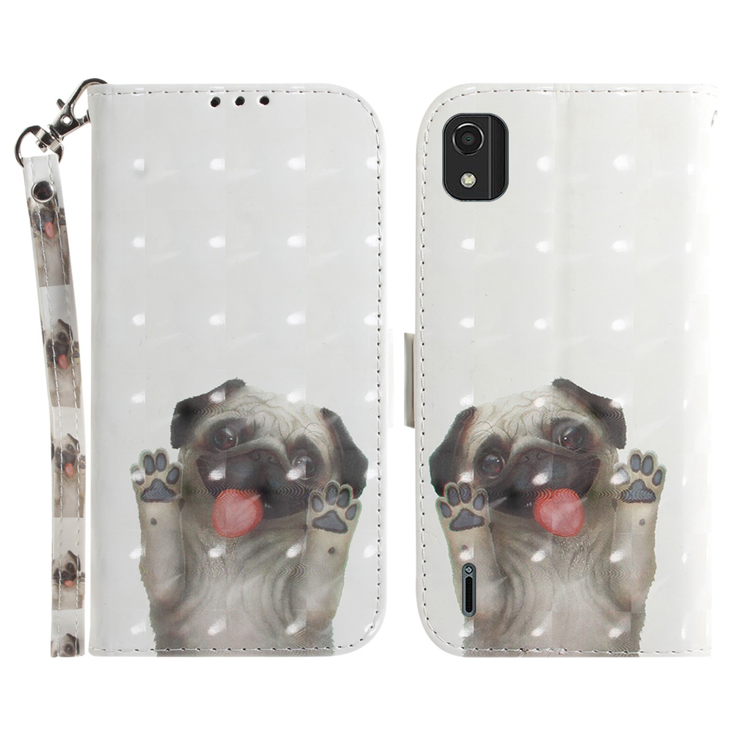 

Für Nokia C2 2. Ausgabe Schockdockiger PU Leder -hülle 3D -muster Druckständer TPU -schalen -brieftaschenstil Folio Flip Phone Cover Mit Riemen - Mops, Nokia C2 2nd Edition