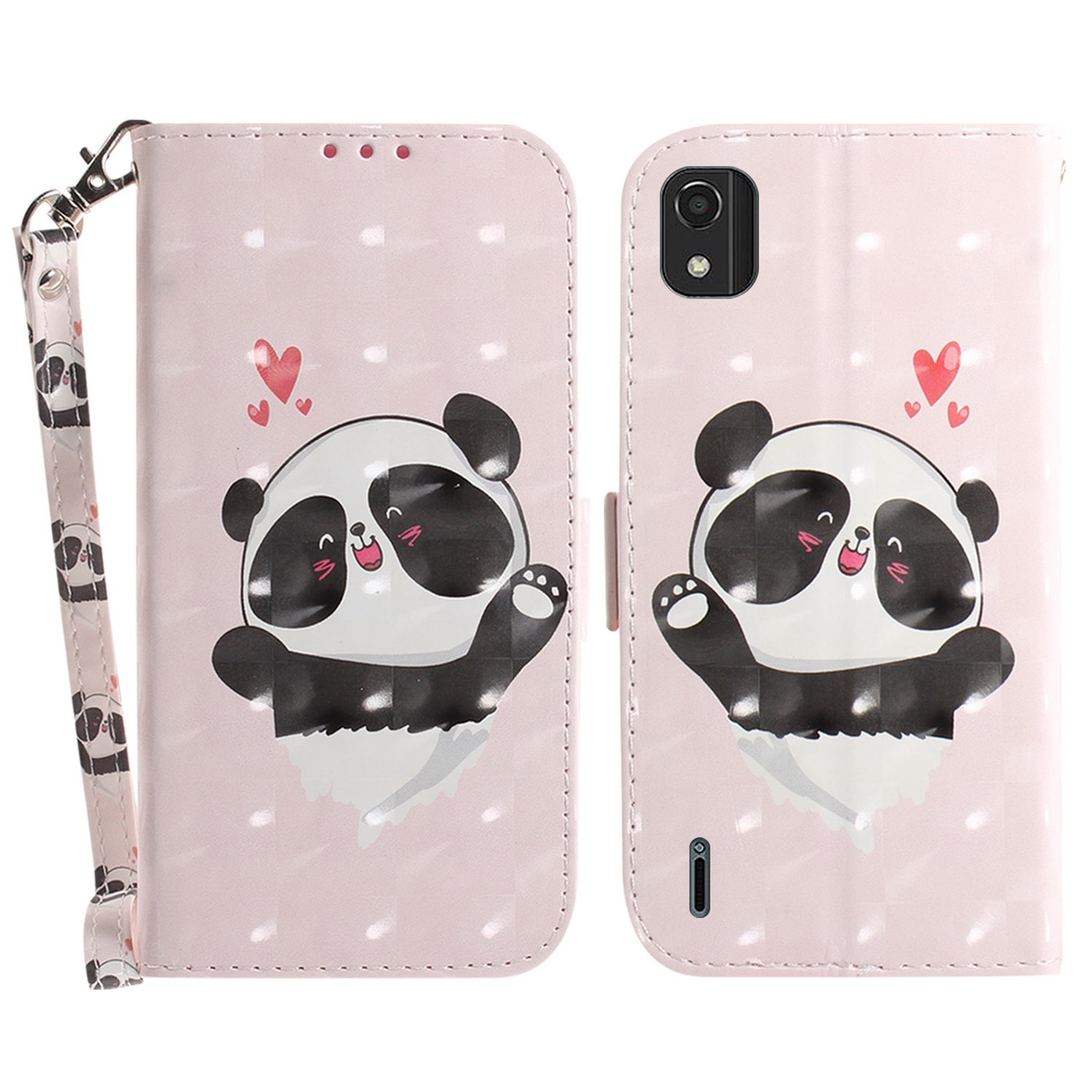 

Für Nokia C2 2. Ausgabe Schockdockiger PU Leder -hülle 3D -muster Druckständer TPU -schalen -brieftaschenstil Folio Flip Phone Cover Mit Riemen - Liebe Panda, Nokia C2 2nd Edition