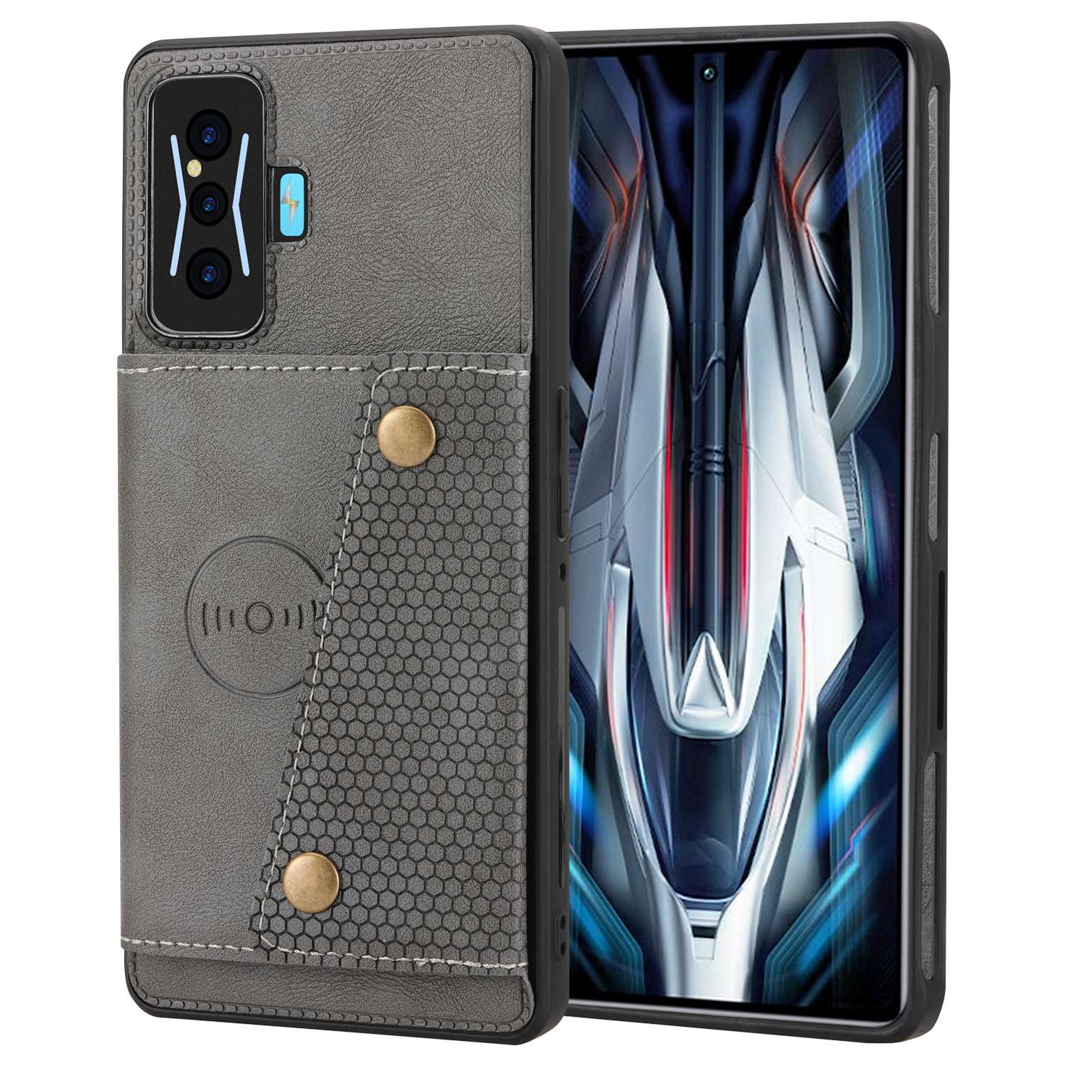 

Für Xiaomi Redmi K50 Gaming 5G / Poco F4 GT Anti-drogen-pu-leder-beschichtete Tpu-telefonhülle Magnetische Verschlusskarten-slots Kickstand Cover - Grau, Xiaomi Redmi K50 Gaming 5G