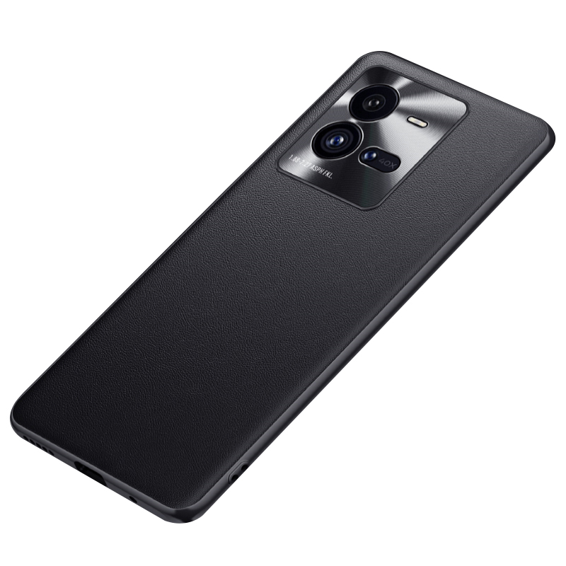

Für Vivo Iqoo 10 Pro 5G Strukturierte Pu-leder-beschichtete TPU+PC Hybrid-hellschale-resistante Metalllinsenabdeckung Anti-fall-fall-schutzschutzabdeckung - Schwarz, vivo iQOO 10 Pro 5G