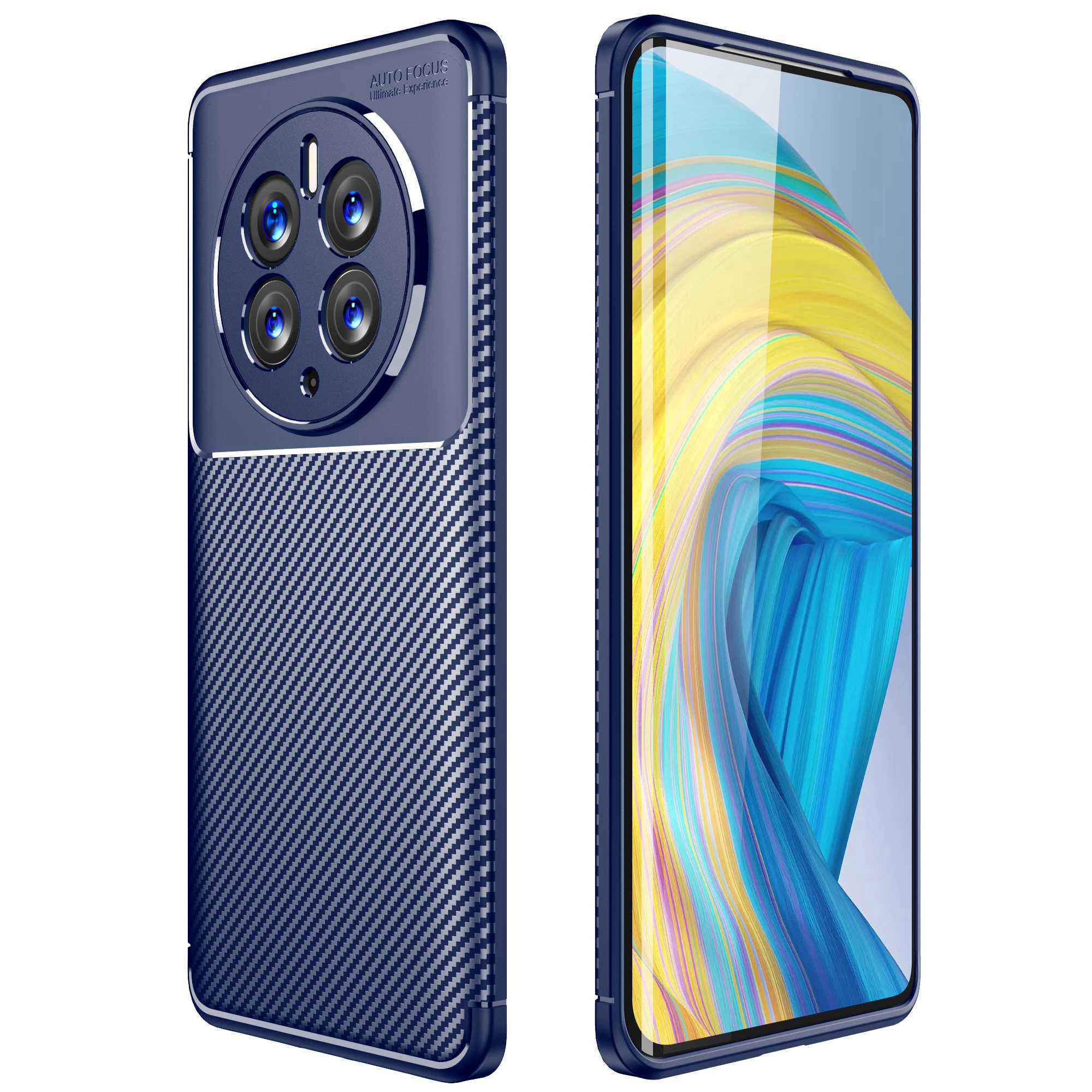 

Für Huawei Mate 50 Pro Anti-drop Soft TPU Phone Hülle Carbonfaser Textur Fingerabdruck Resistent Zurück-abdeckung Mit Kameraschutz - Blau, Huawei Mate 50 Pro 4G