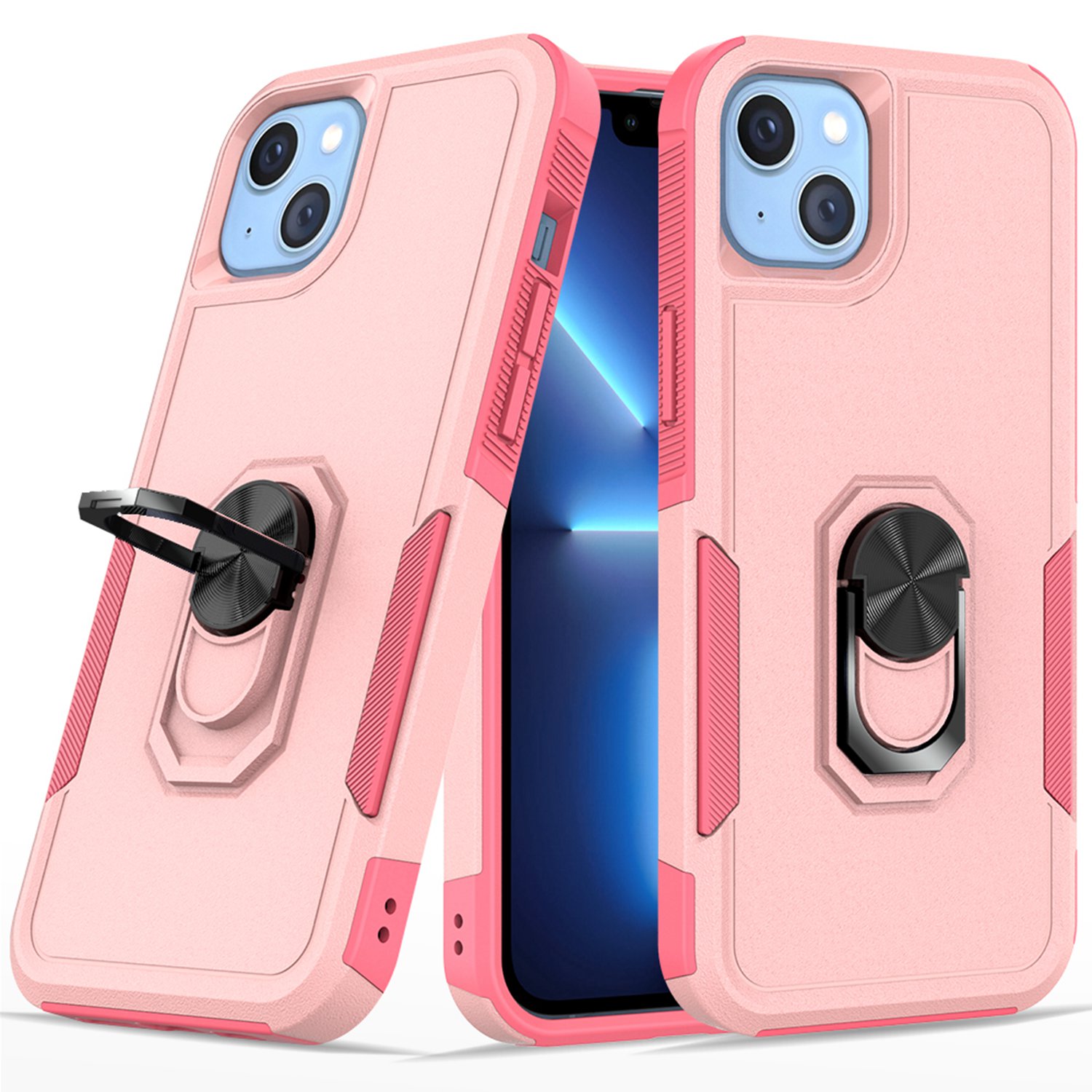 

Металлическое Кольцо Киктской Крышки Телефона Для Iphone 14 Max 6,7 Дюйма, Антизорный Жесткий пк + Мягкий Гибридный Корпус TPU - Розовый, iPhone 14 Plus