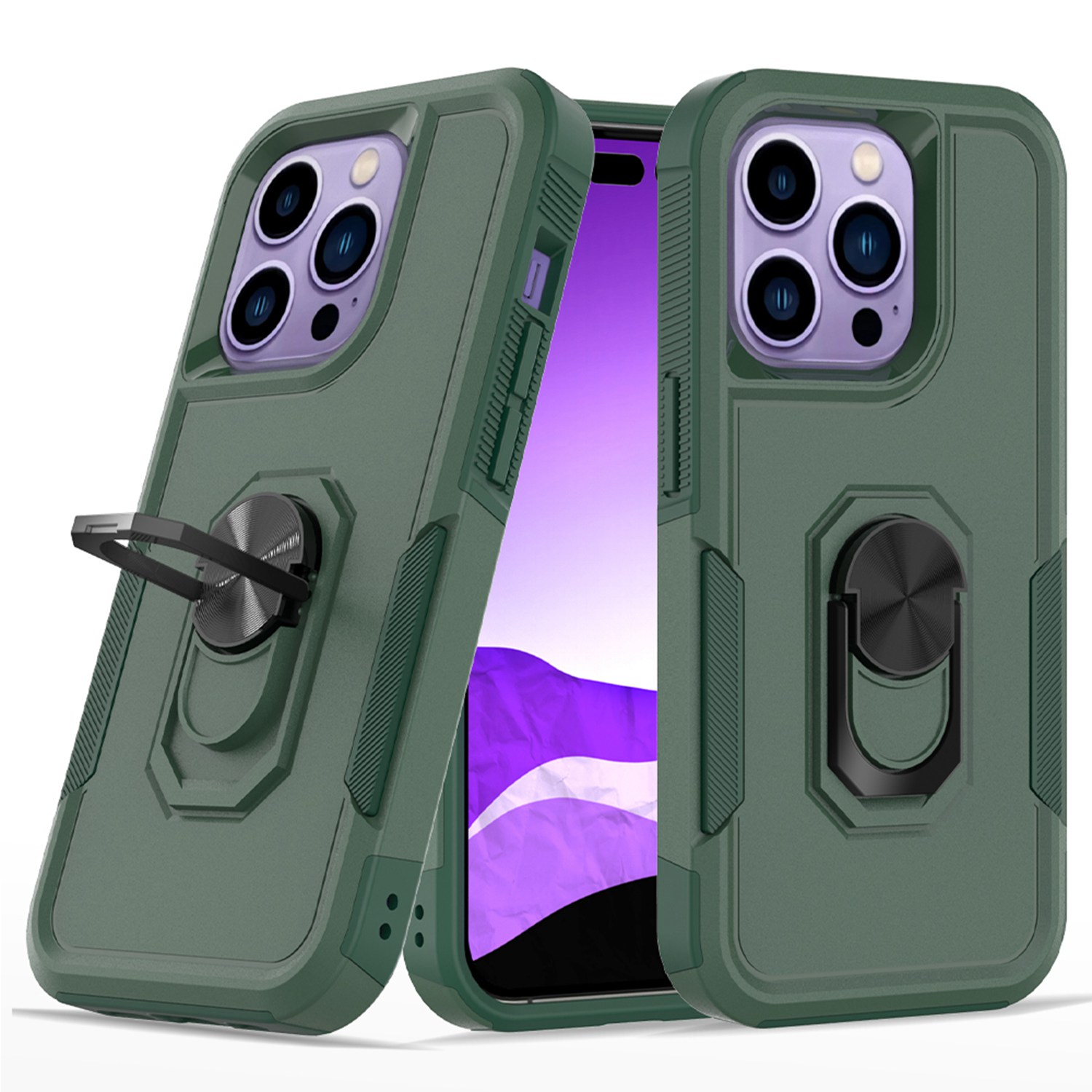 

Metal Ring Kickstand Case for iPhone 14 Pro 6.1 inch, Hard PC + Soft TPU Drop-proof Phone Cover - Dark Green, iPhone 14 Pro