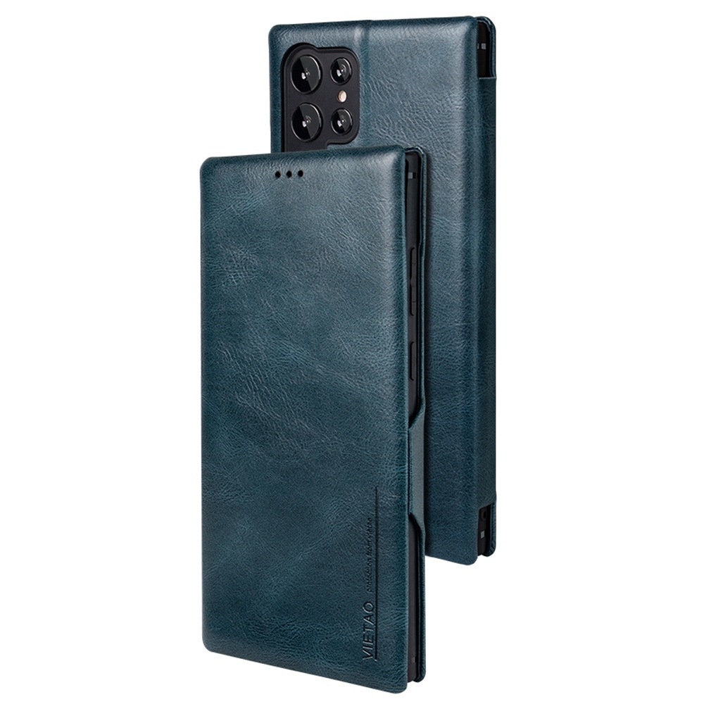 

For Samsung Galaxy S22 Ultra 5G Card Holder PU Leather Cover Stand Folio Flip Protective Phone Case - Blue, Galaxy S22 Ultra 5G