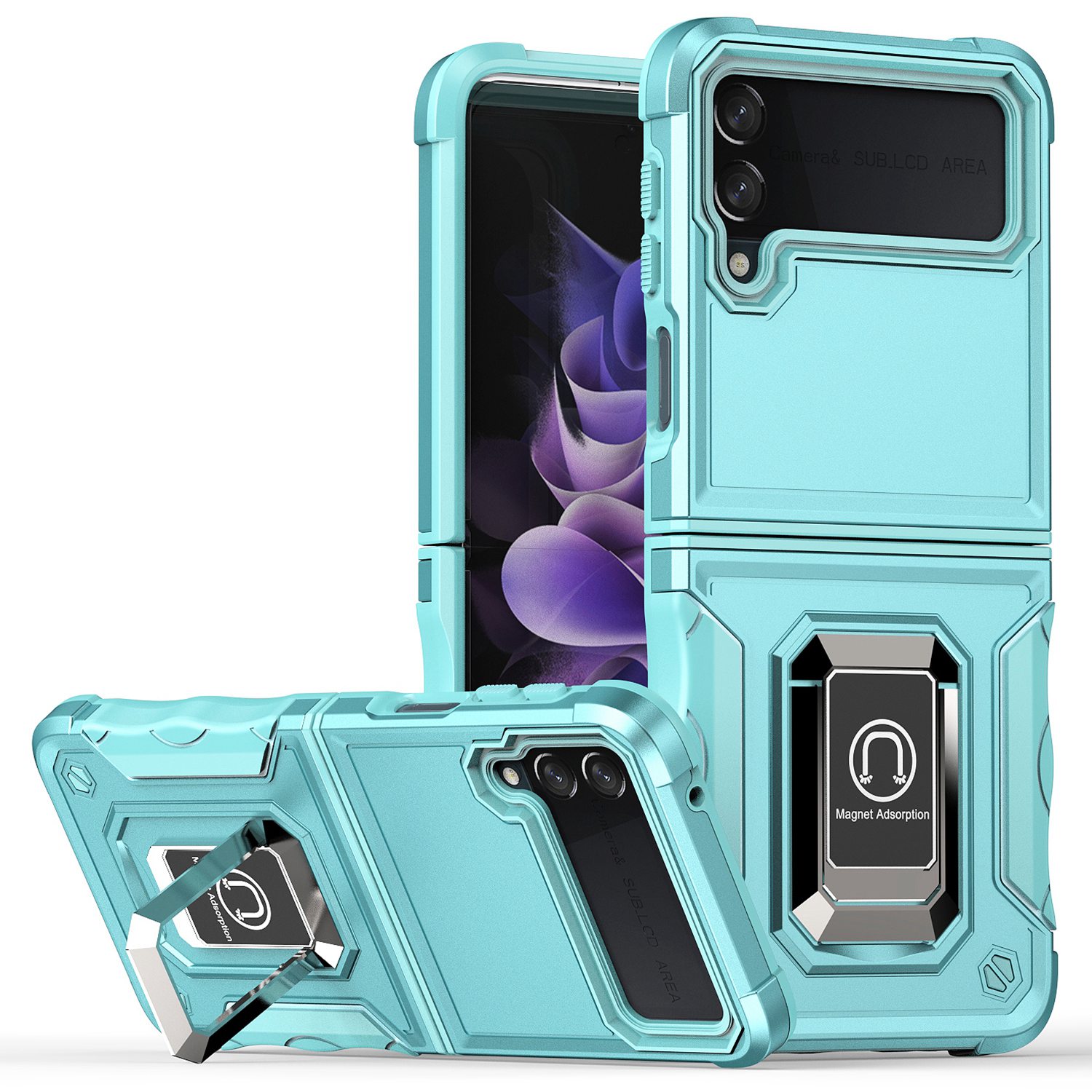 

Для Samsung Galaxy Z Flip4 5G Против Shock Hard PC Soft TPU Гибридный Телефон Кольцо Кольцо с Хорошо Защищенной Крышкой - Мятно-зеленый, Galaxy Z Flip4 5G