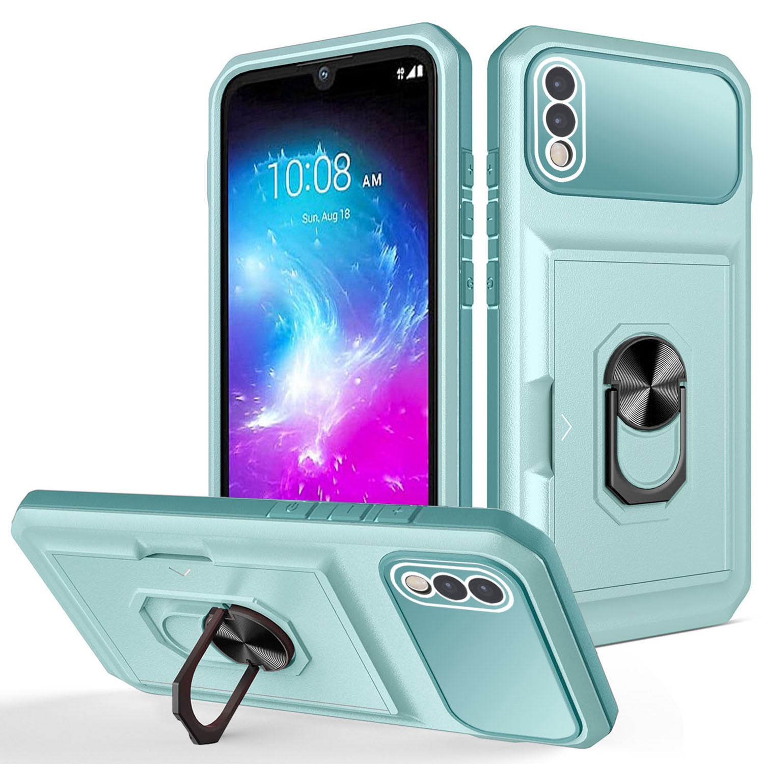 

Für ZTE Blade A5 2020 / A51 Lite Drop-proof Phone Case Hybrid TPU Hard PC Ring Kickstand Zurück-deckungskartenhalter - Hellgrün, ZTE Blade A5 2020