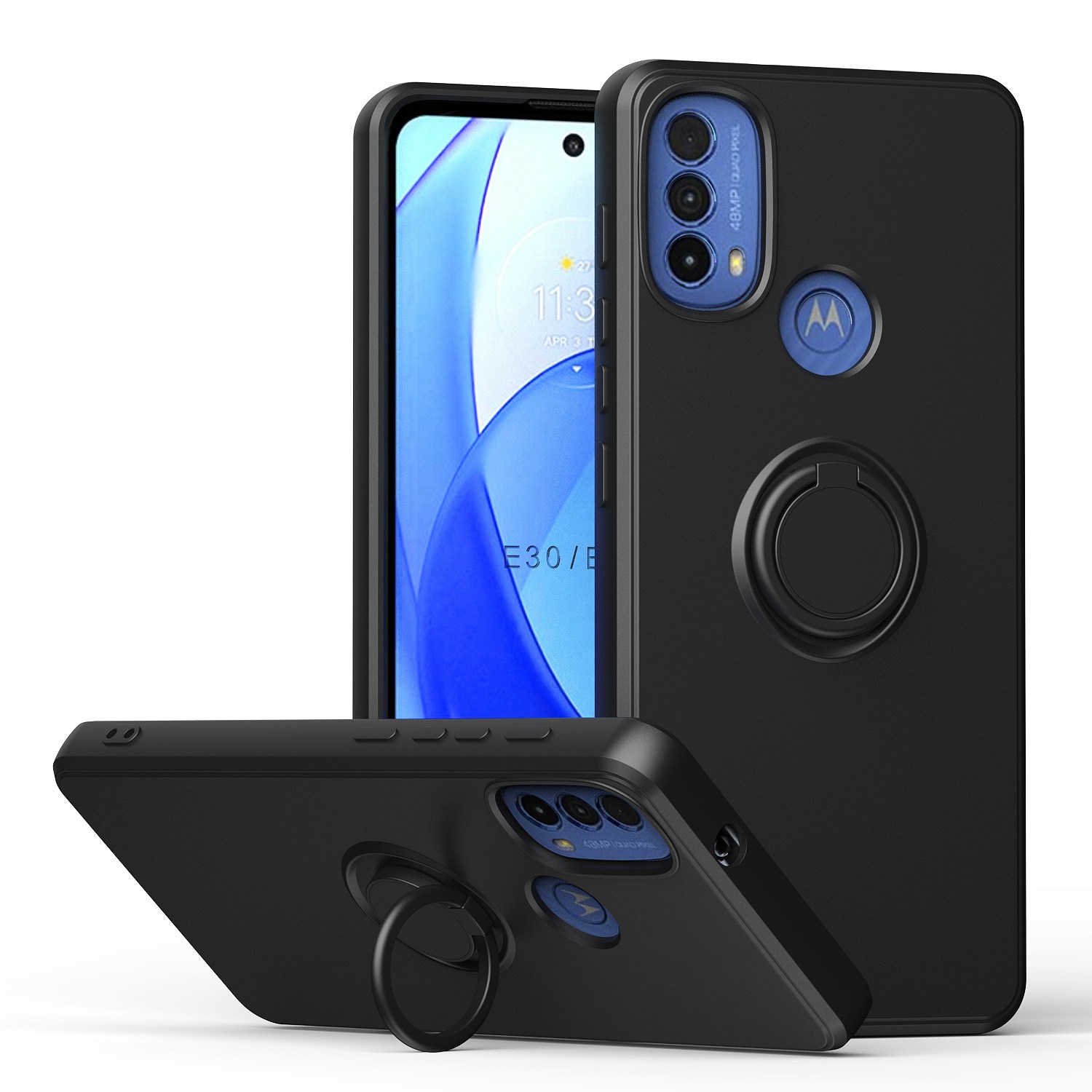 

Für Motorola Moto E30 / E40 Ring Kickstand Tpu-hülle Anti-drop-gummierte Telefonabdeckung Mit Integriertem Magnethalter Metallblech - Schwarz, Motorola Moto E30