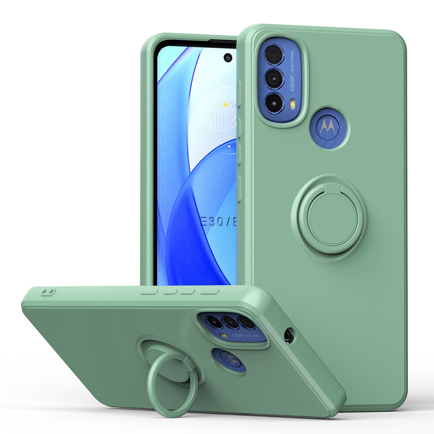 

Für Motorola Moto E30 / E40 Ring Kickstand Tpu-hülle Anti-drop-gummierte Telefonabdeckung Mit Integriertem Magnethalter Metallblech - Minzgrün, Motorola Moto E30