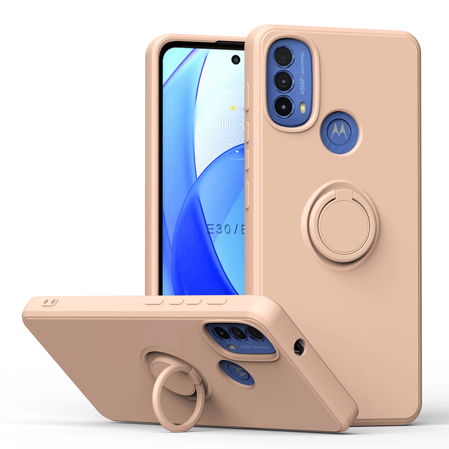 

Für Motorola Moto E30 / E40 Ring Kickstand Tpu-hülle Anti-drop-gummierte Telefonabdeckung Mit Integriertem Magnethalter Metallblech - Rosa, Motorola Moto E30