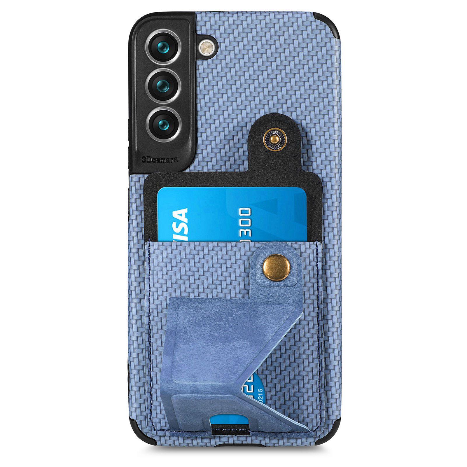 

Kickstand Phone Case for Samsung Galaxy S22+ 5G, Carbon Fiber Texture PU Leather TPU Cover with Card Slot and Car Mount Metal Sheet - Blue, Galaxy S22+ 5G