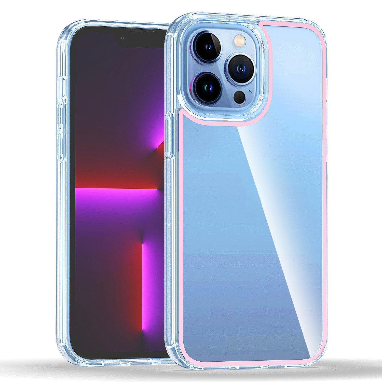 

For iPhone 14 Pro Max 6.7 inch TPU+Acrylic Phone Case Colorful Lines Design Anti-scratch Clear Electroplating Buttons Shell - Transparent Pink, iPhone 14 Pro Max 6.7 inch